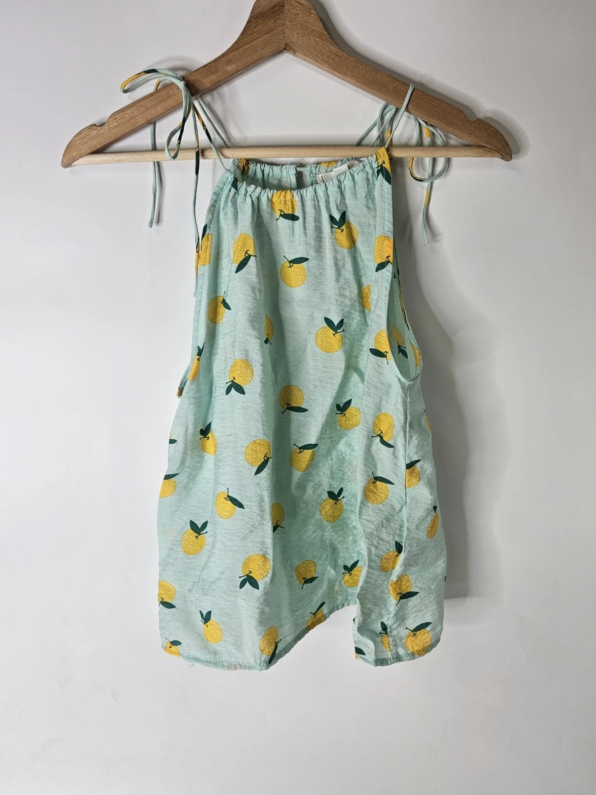 Mine Cute Lemon Halter Top Womens S Blue Open Back Casual Summer Y2K Boho Tank