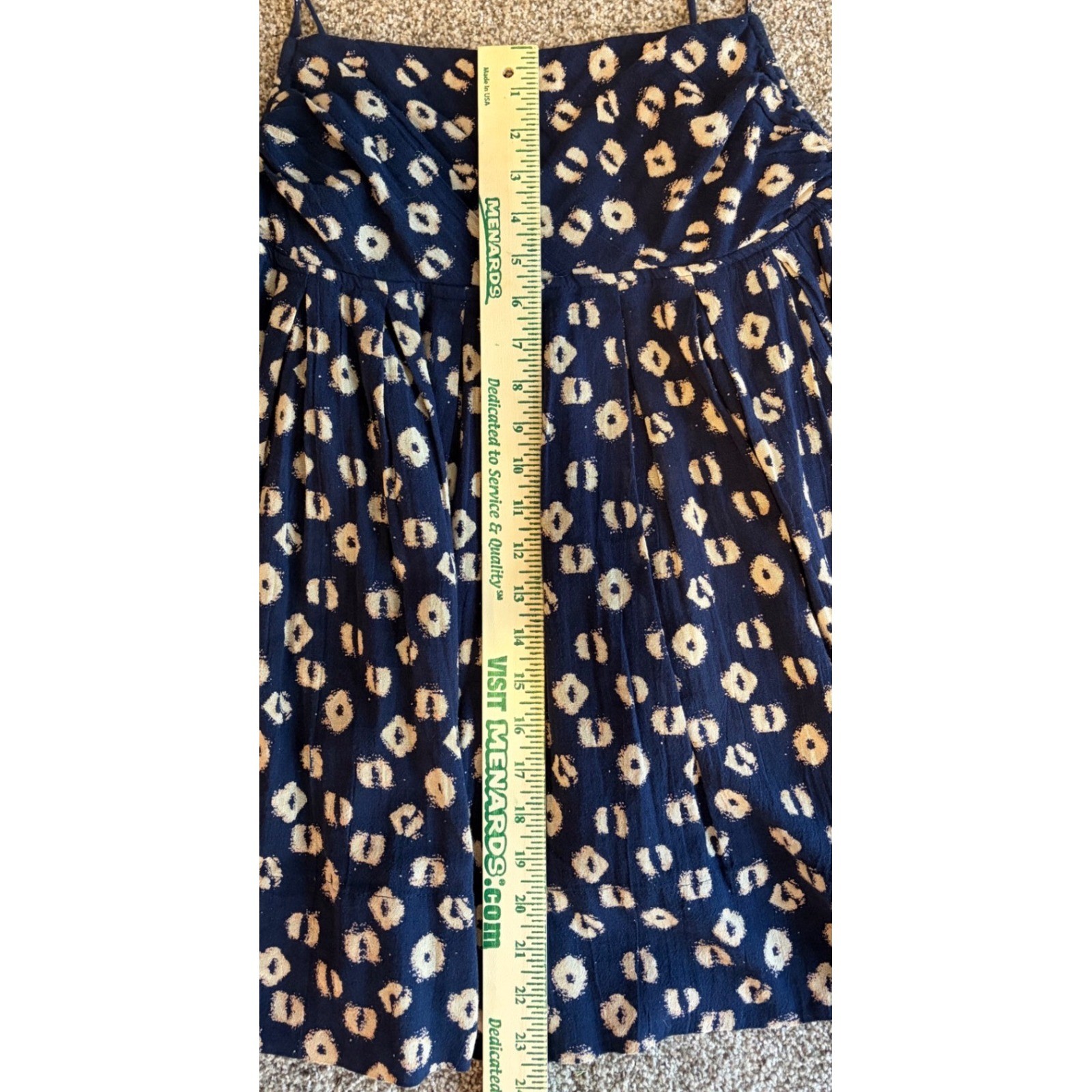 Free People Beach Dress M Navy Ikat Print Tie Strap Babydoll Mini Boho Tunic