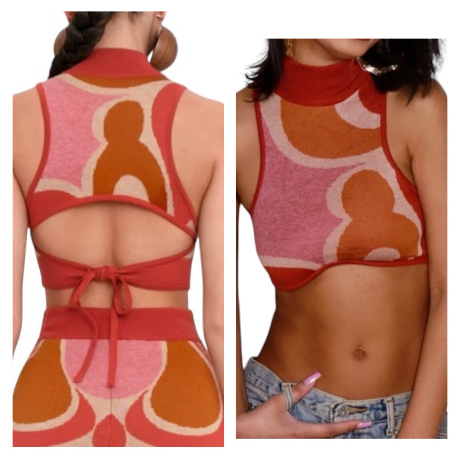 Andrea Iyamah New Caro Print Ally Knit Crop Top Size XS
