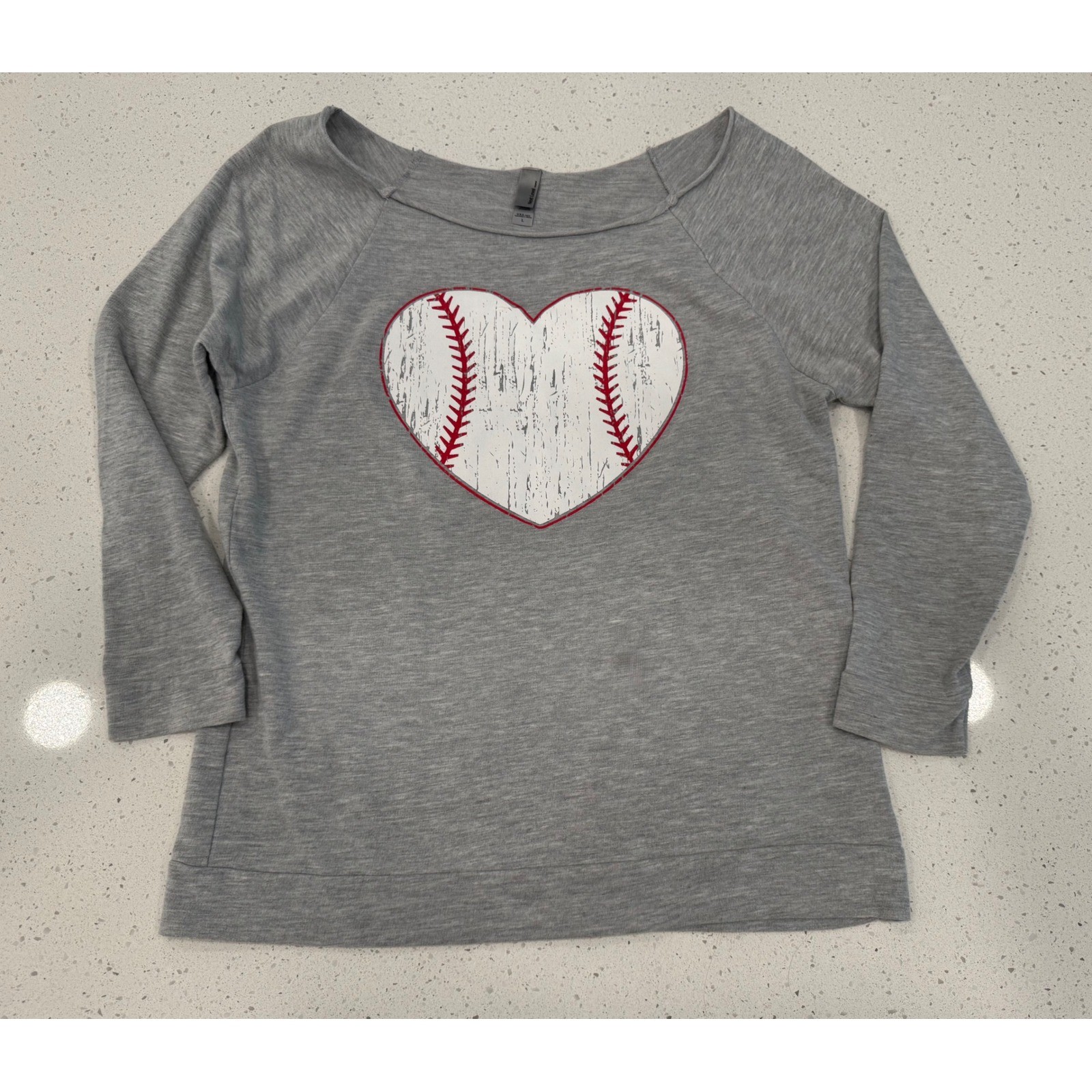 Next Level Baseball Heart Top Women L Gray Good Casual Sporty Off Shoulder