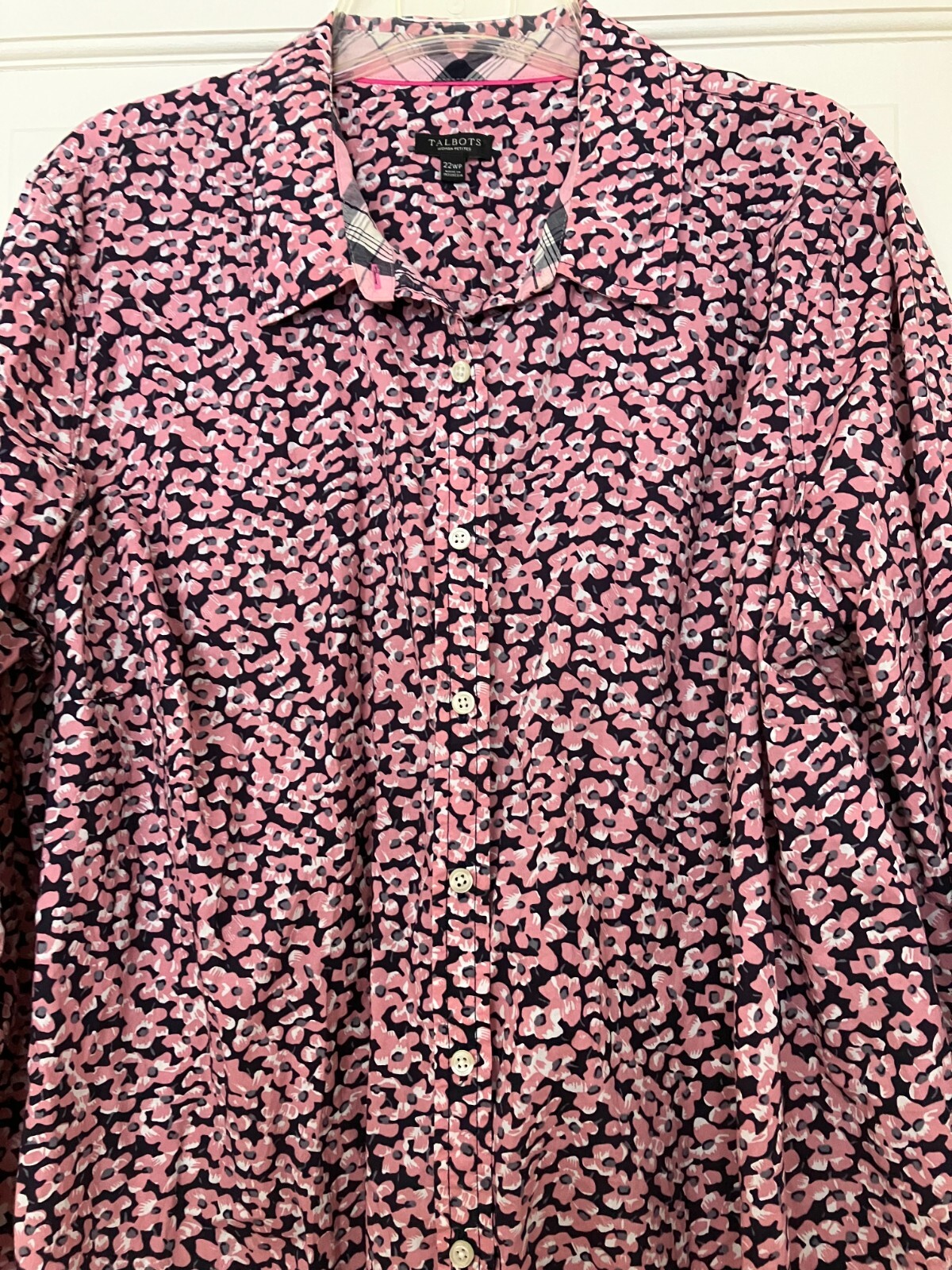 Talbots Woman Petites Long Sleeve Roll Tab Cotton Pink Floral Blouse 22WP
