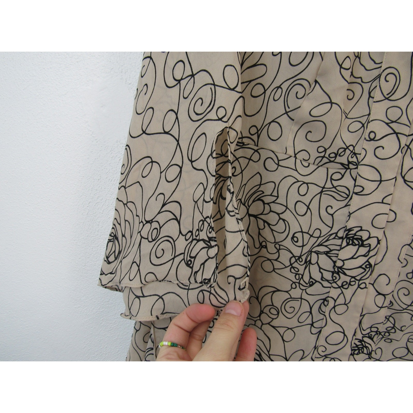 Sunny Taylor 2X Artsy Floral Flowy 3/4 Length Blouse Top Tan Black Plus Size