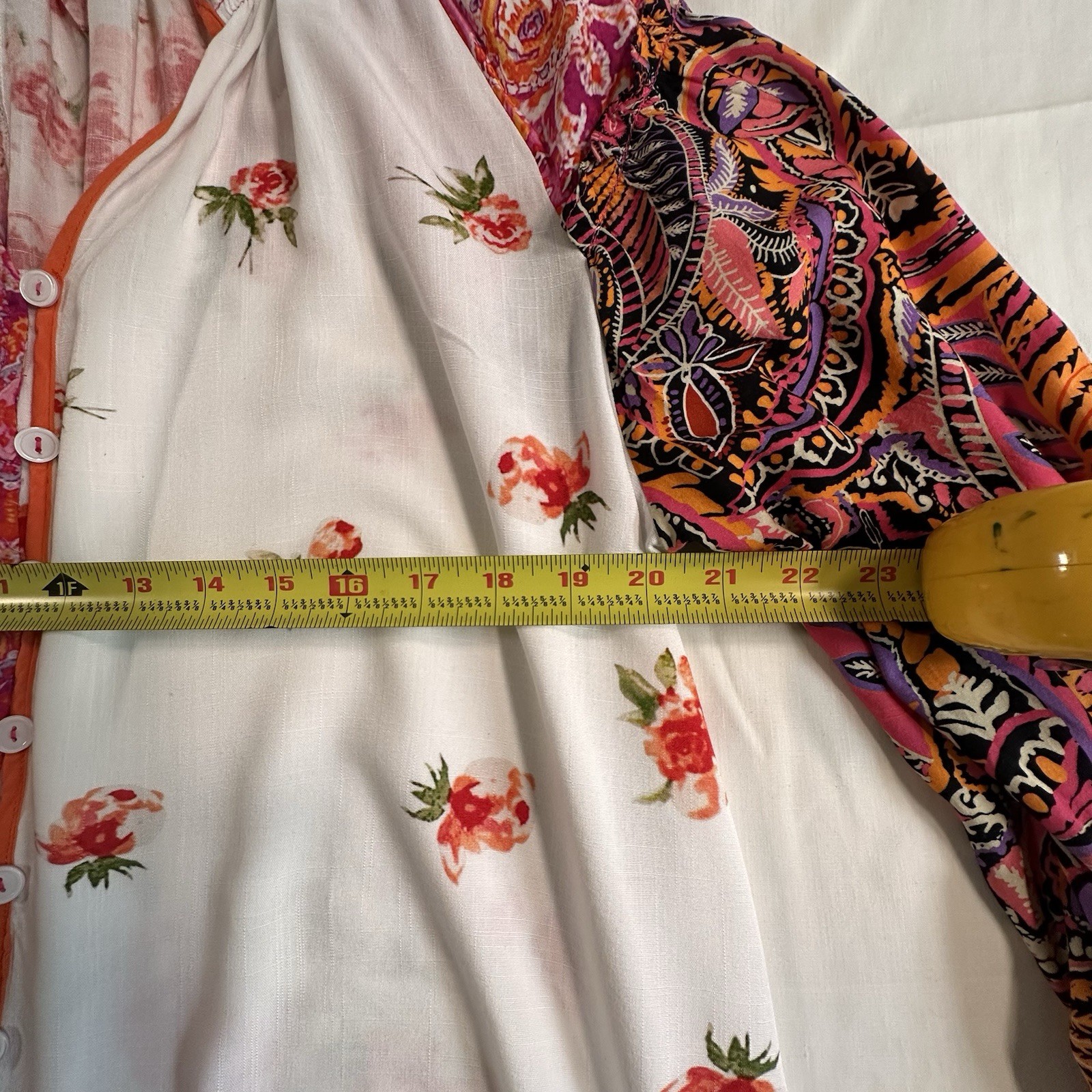 Multicolor Floral Viscose Button Front Smocked gypsy Boho peasa Blouse Womens L