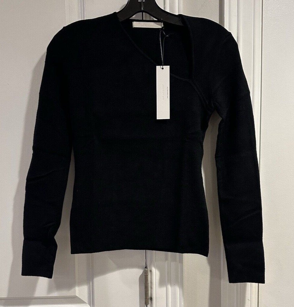 REVOLVE One Grey Day Asymmetrical Neck Black Leon Sweater Top Size S, NEW $168