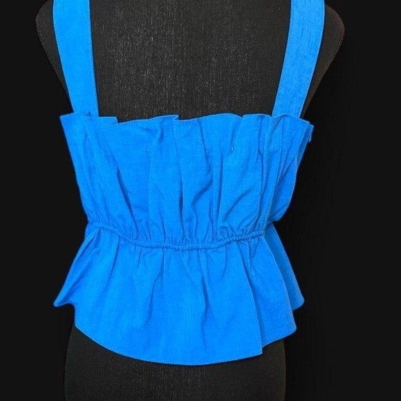 Pinch Blue Sleeveless Peplum Top Square Neck Pleated Cinched Waist Size Large
