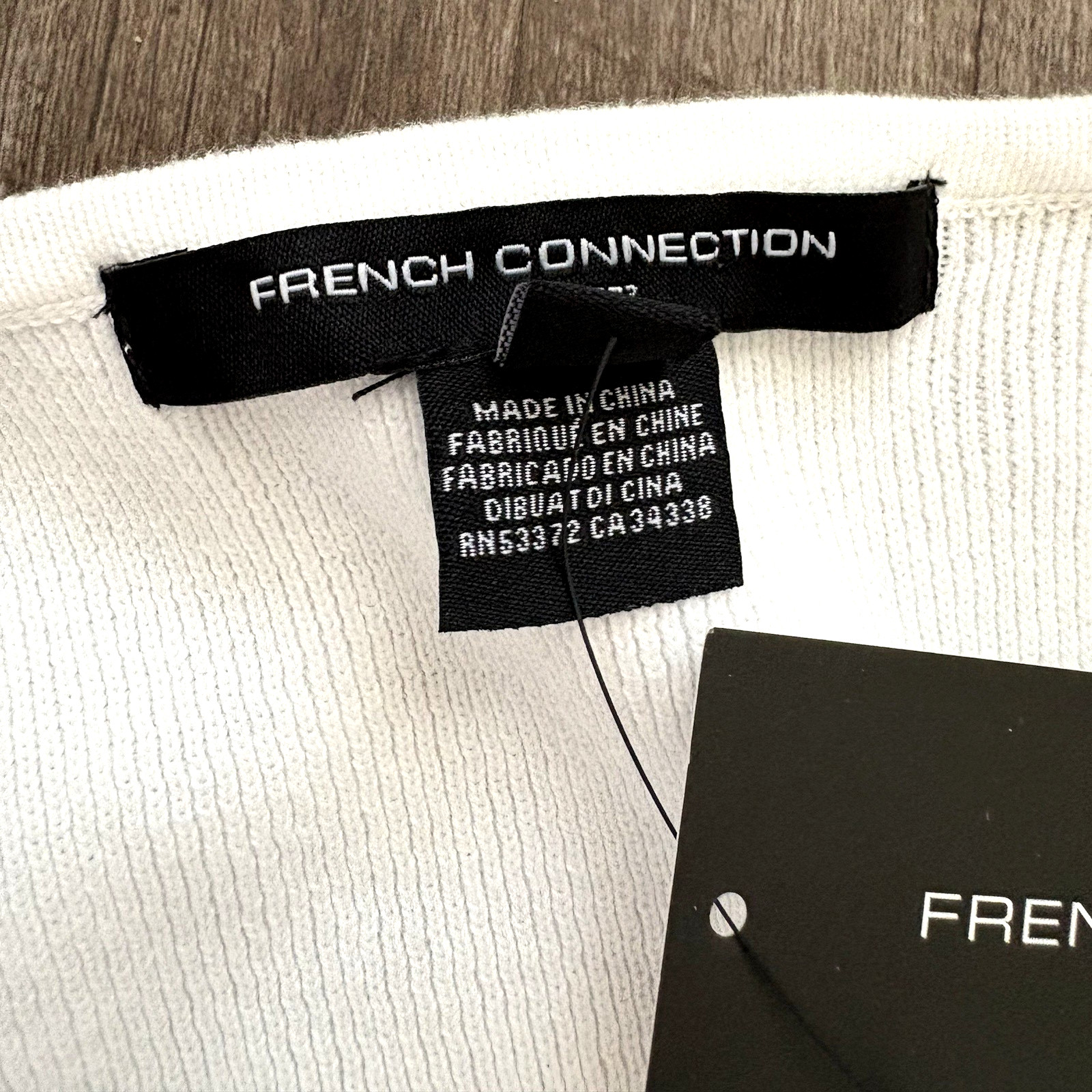 French Connection M Mozart Faux Wrap Sheer Puff Sleev. White V Neck Sweater -NWT