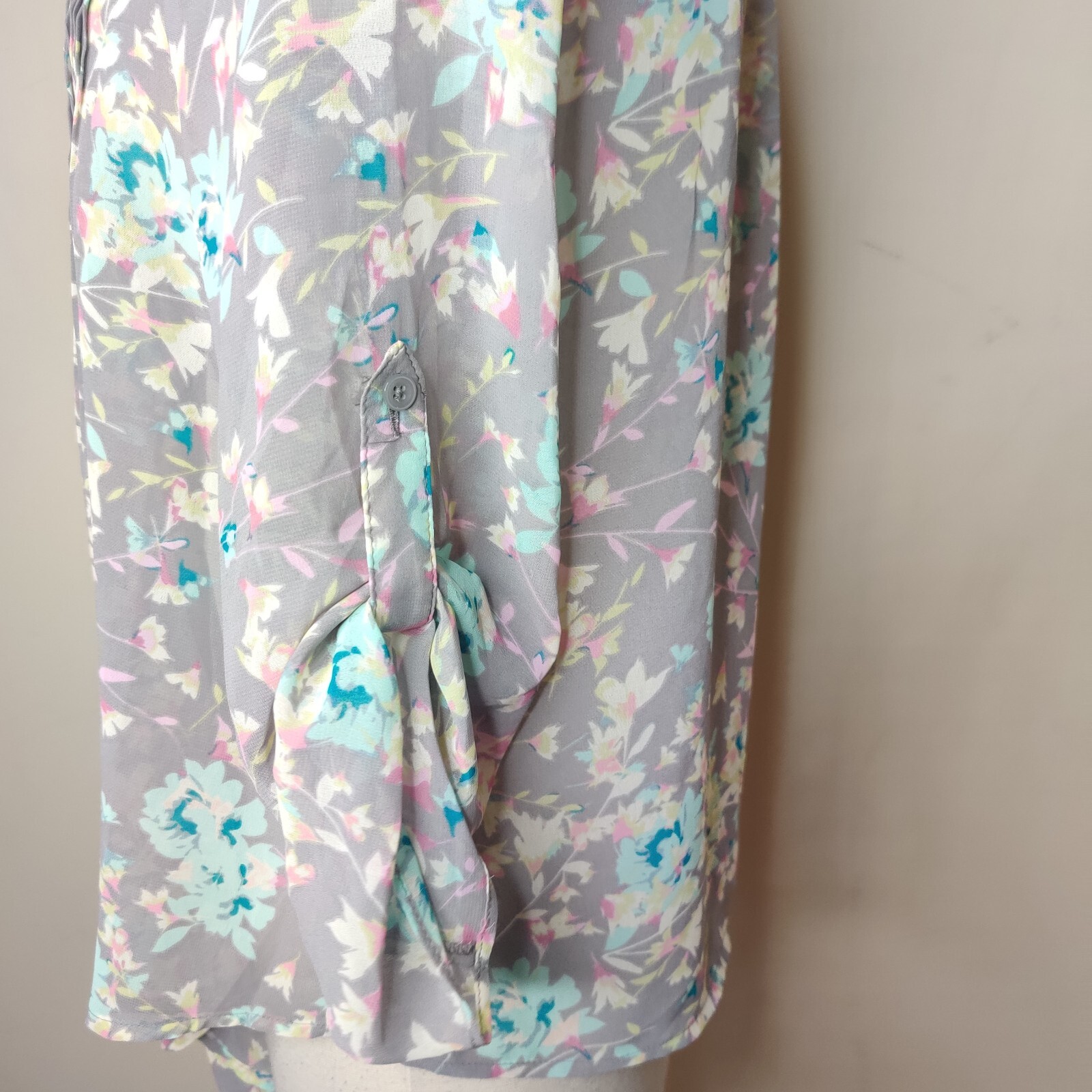 LC Lauren Conrad Open Front Floral Blouse XXS Women’s Tab Sleeve NWT