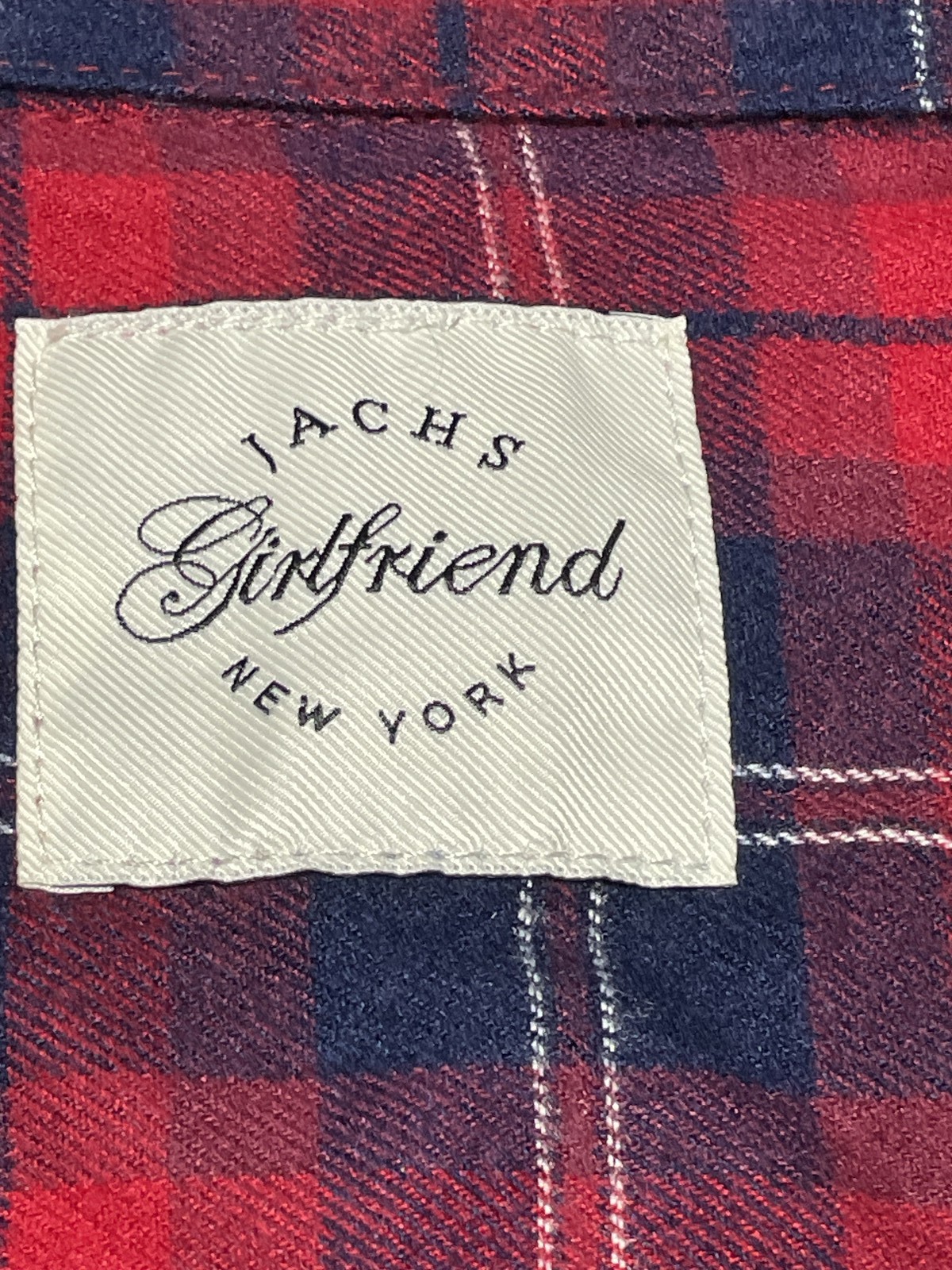 JACHS Girlfriend Women’s Red Navy Plaid Button Down Flannel Shirt Top XL New