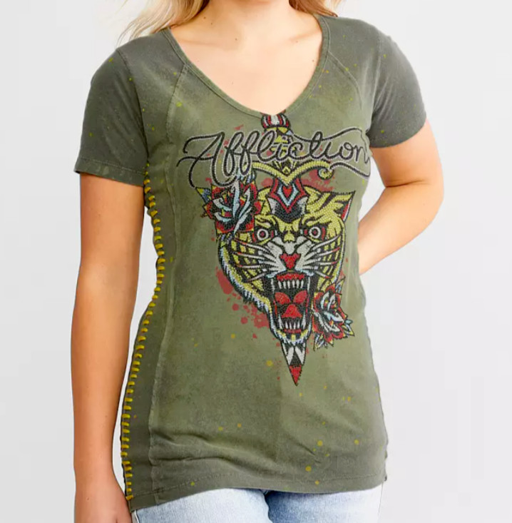 Affliction Women’s Black Label ALCHEMIC DAGGER Rhinestone T-Shirt MEDIUM NWT
