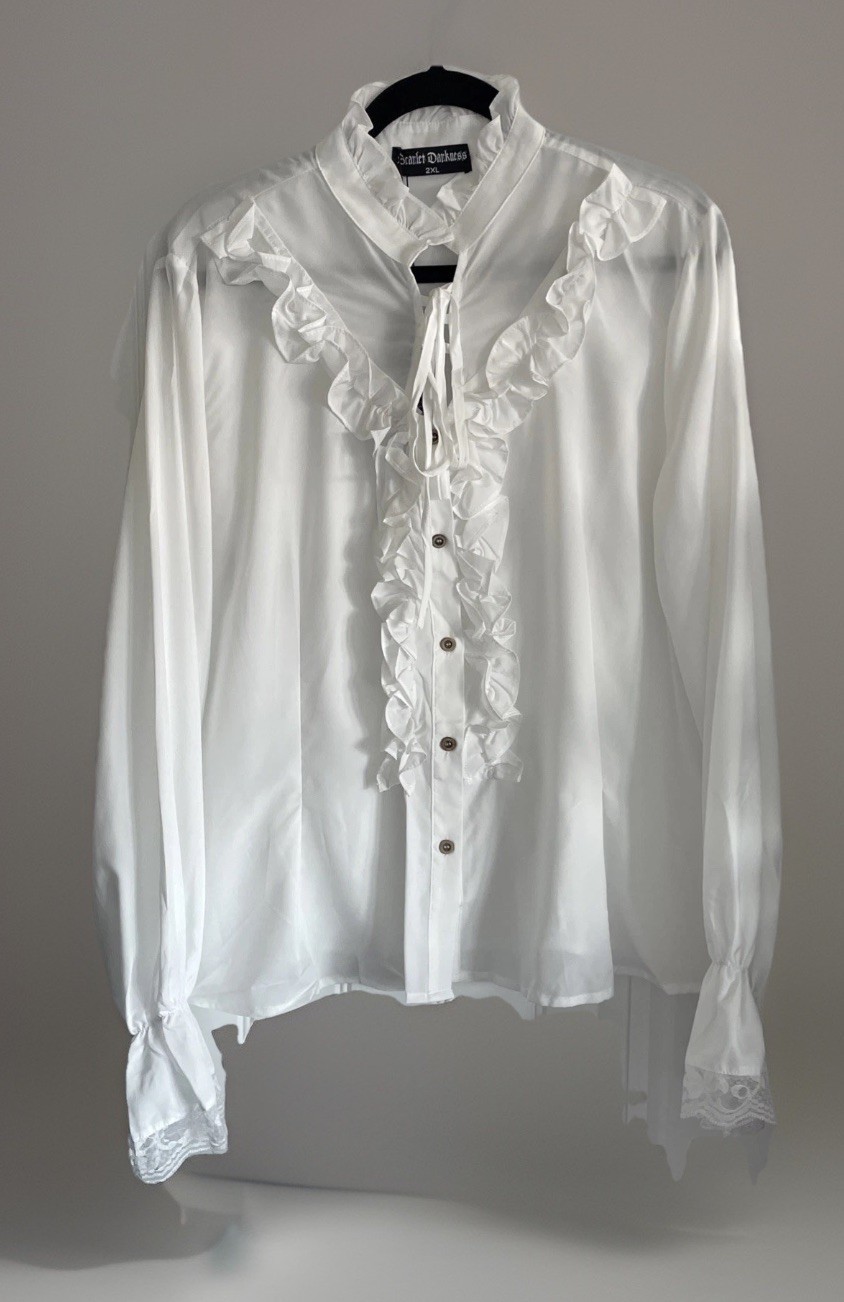 Scarlet Darkness Victorian Femme Ruffle Blouse with Stand Collar Sz 2XL White