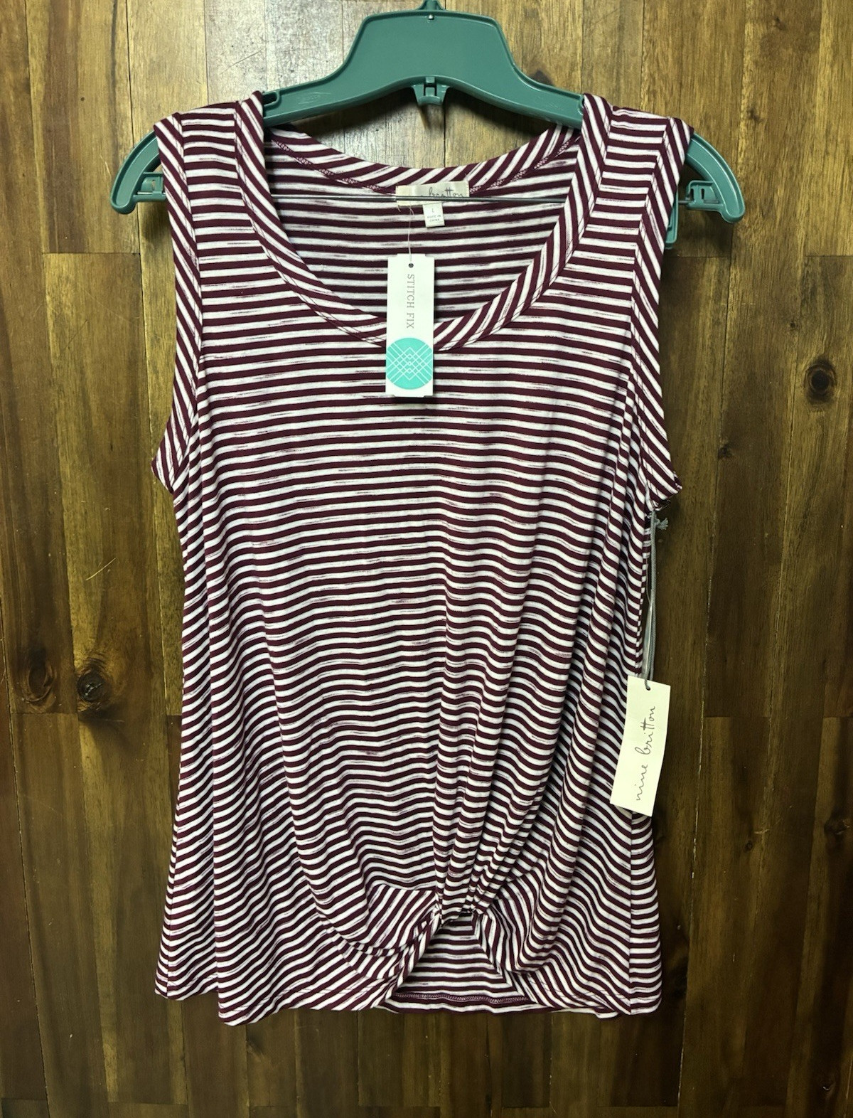 Nine Britton Womens Striped Sleeveless Knit Knot Front Scoop Neck Top L
