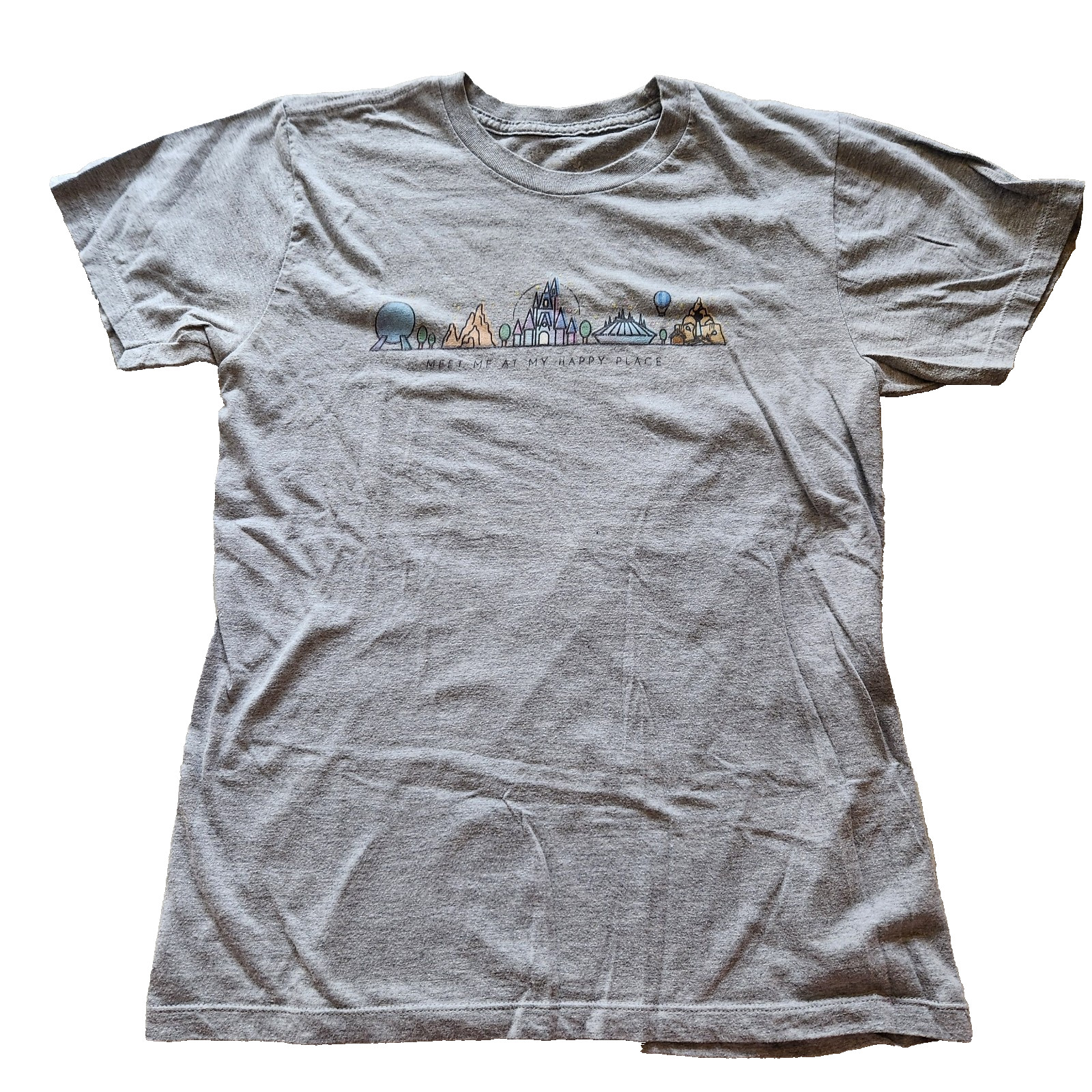 Disneyland Meet Me At My Happy Face Gray T-Shirt Size Small Graphic Tee