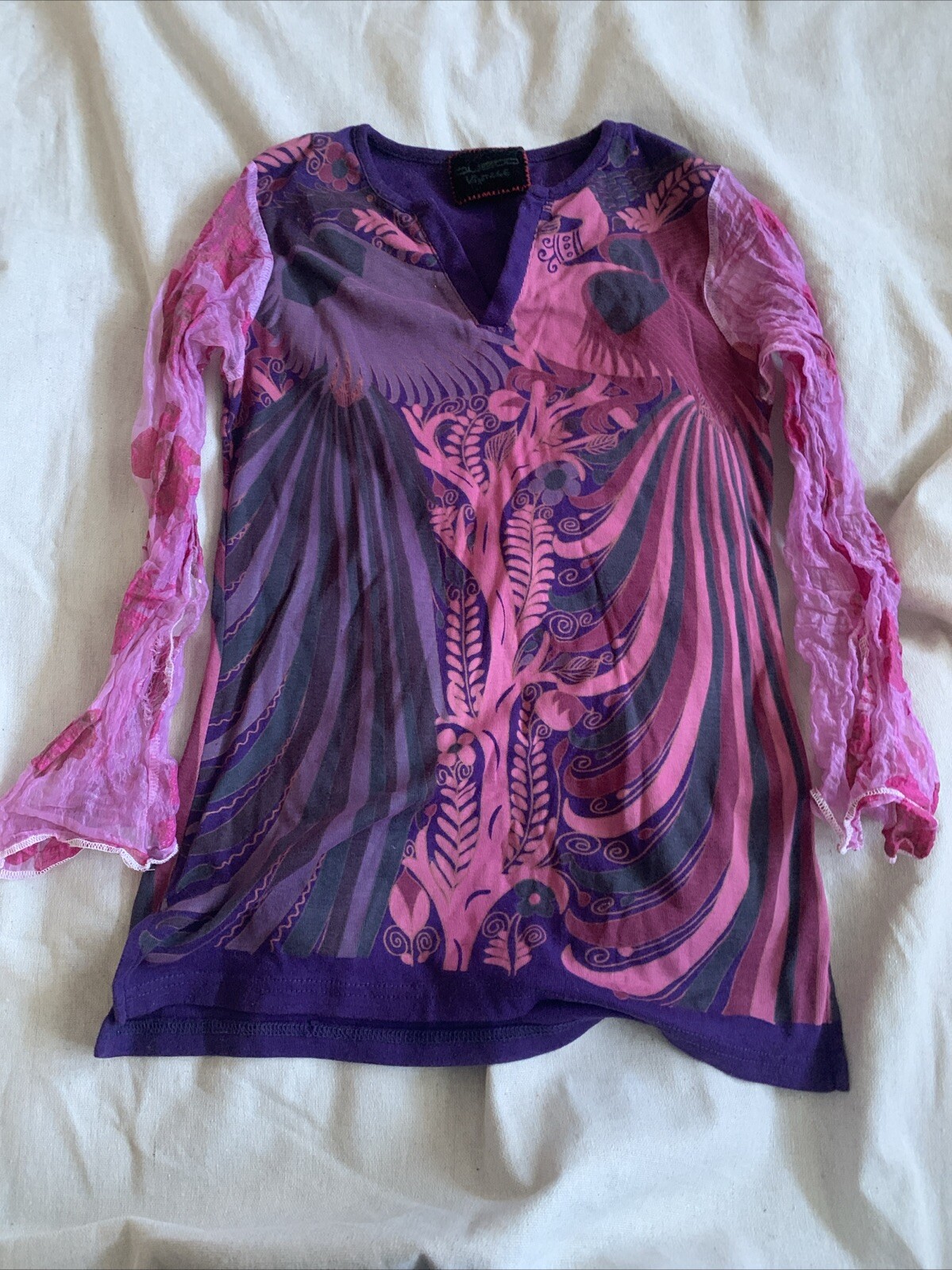 vintage Custo barcelona Cotton And Nylon Sheer Sleeves Graphic Shirt M
