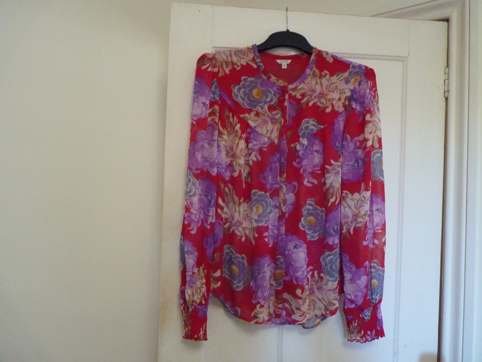 Jigsaw Women’s Blouse UK 8 Red 100% Viscose vgc