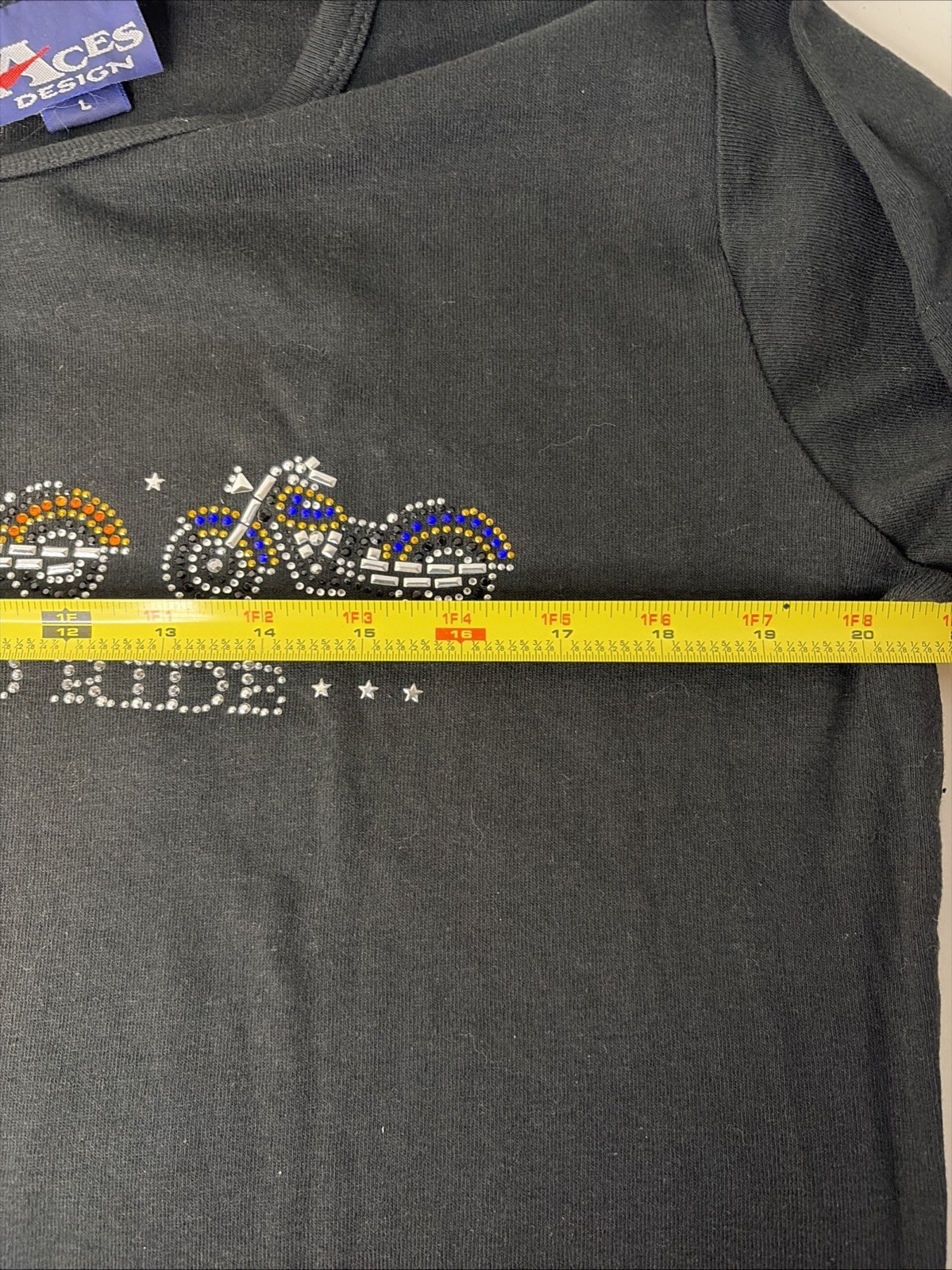 Womens “Live To Ride” Biker Motorcycle Rhinestone Crystals Black Shirt Sz L EUC