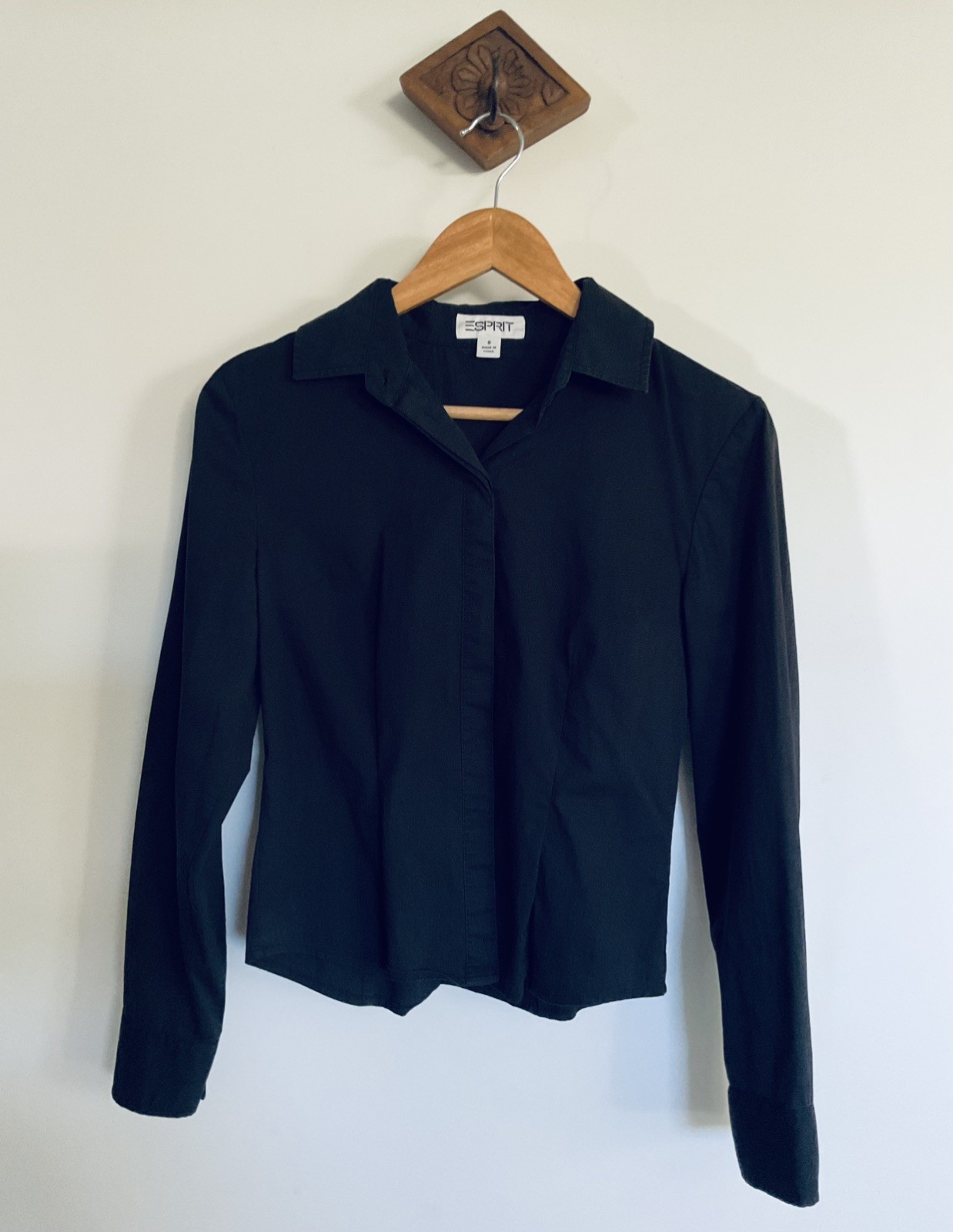 Women’s Vintage Y2K Black Espirit Long Sleeve Button Up Shirt Size 8