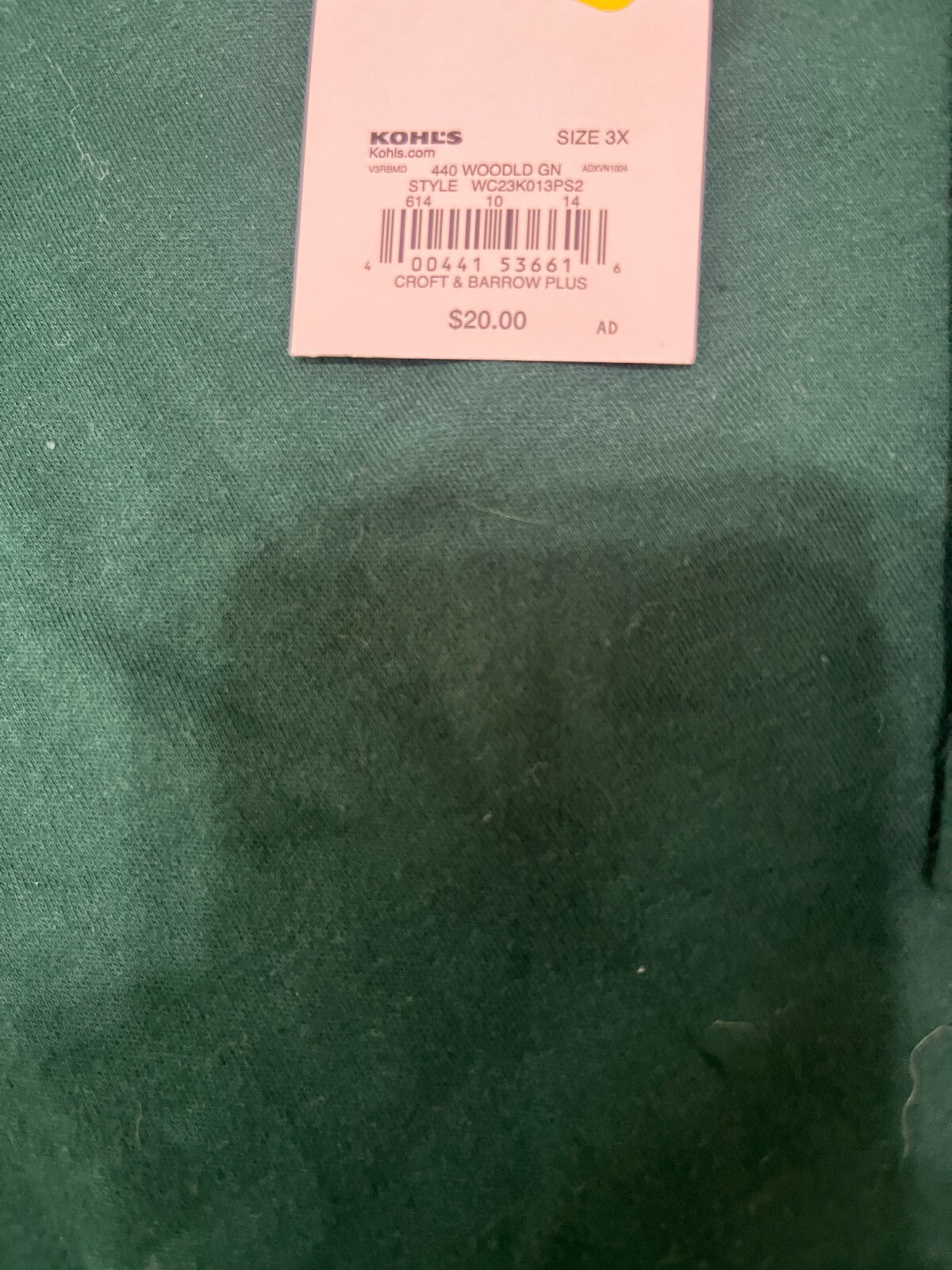 Croft & Barrow Green Long Sleeve Mock Neck Shirt Cotton Stretch Plus Size 3X NWT