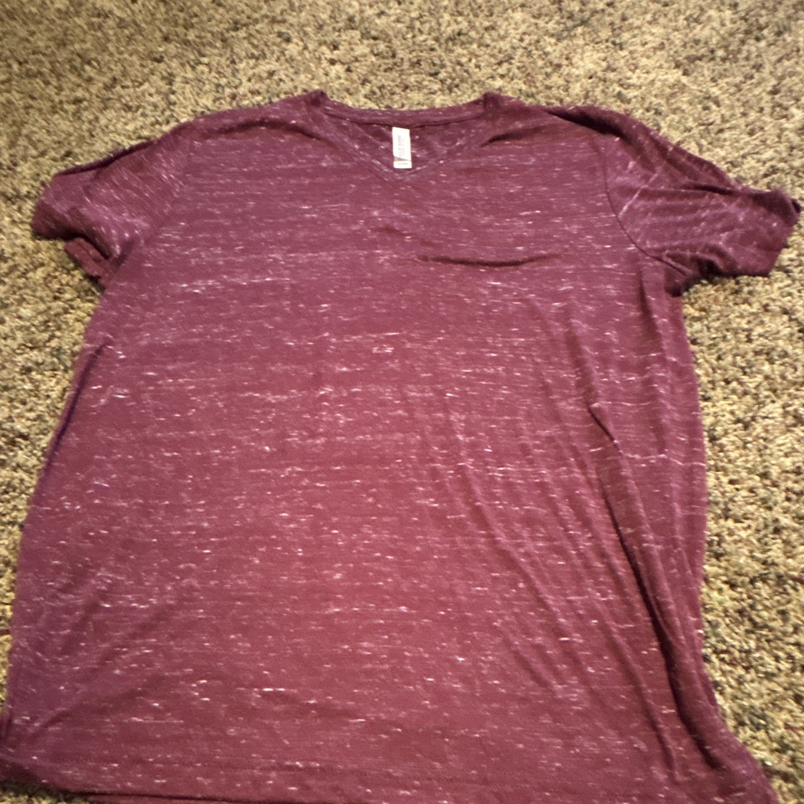 Bella + Canvas Burgundy Heathered Cotton Polyester Knit V-Neck Tee Womens L
