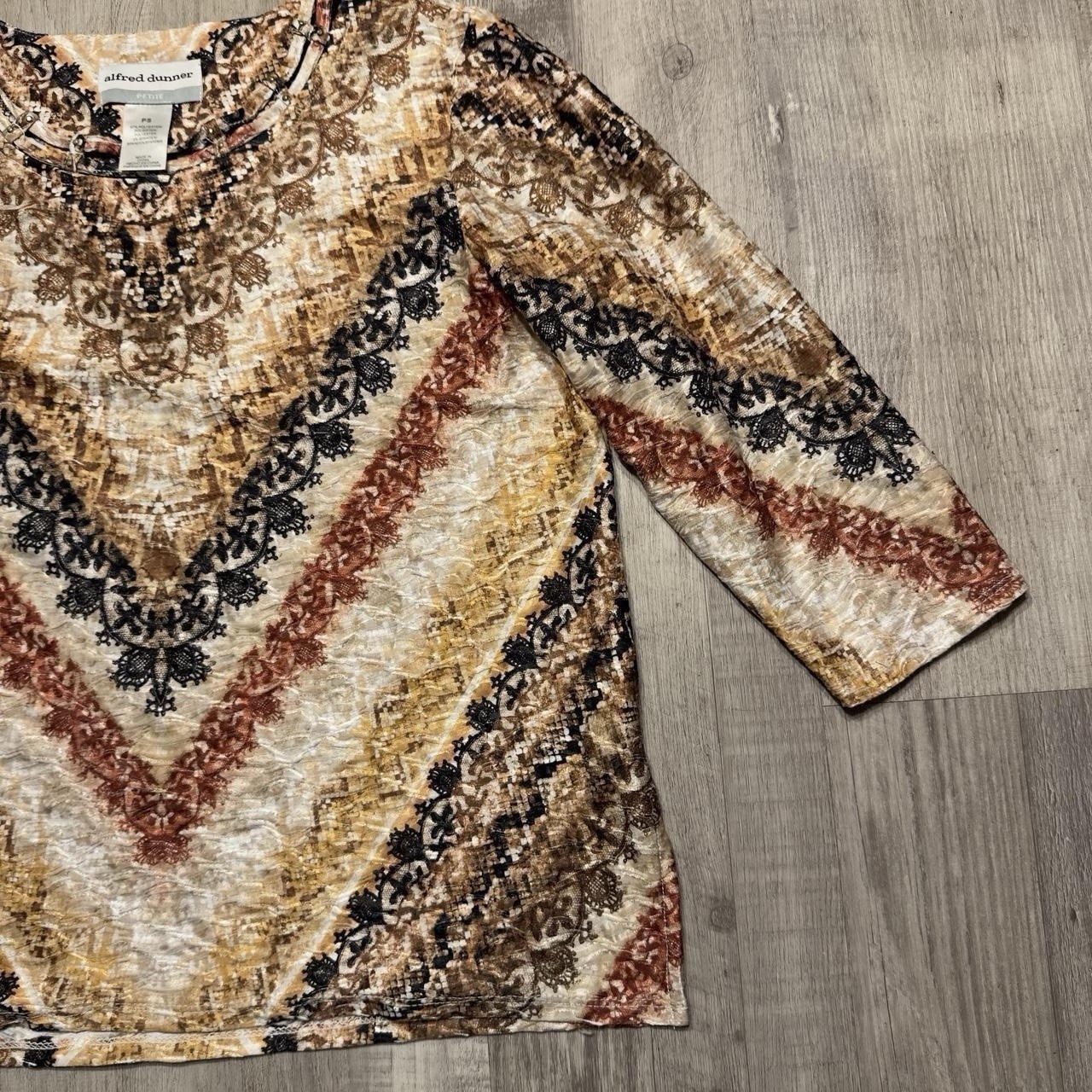 Alfred Dunner Women’s 3/4 Sleeve Blouse Boho Style Size Petite Small