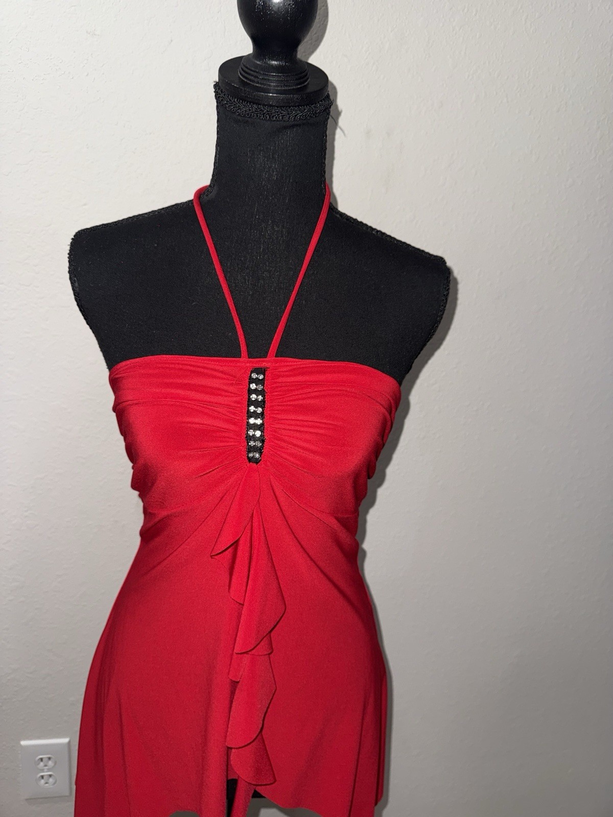 Lipstick Women’s Y2K Red Halter Neck Top Rhinestone Ruched Party Tank M