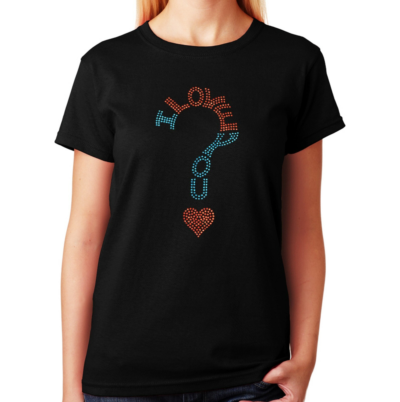 Women’s / Unisex Rhinestuds T-shirt ” I Love you ” in Sm to 3XL
