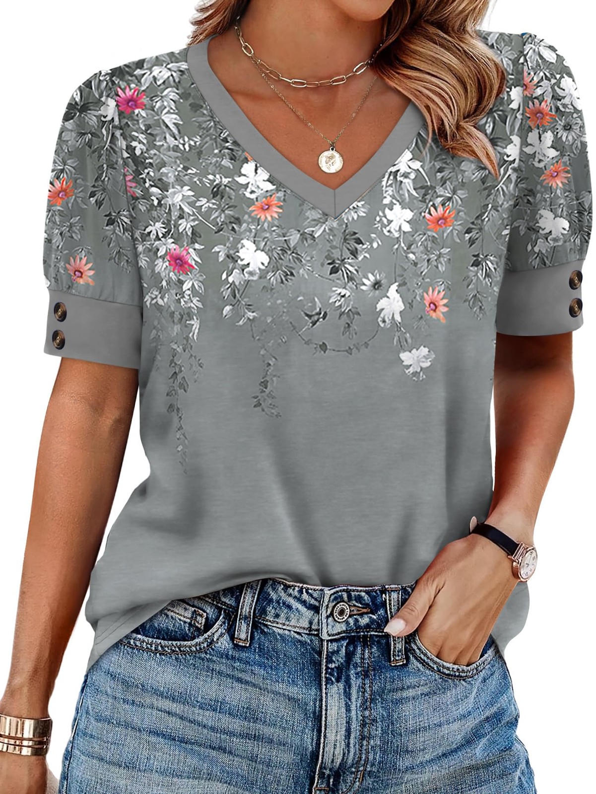 Womens Blouses Dressy Casual Short Sleeve Shirts Spring Business Work Floral …
