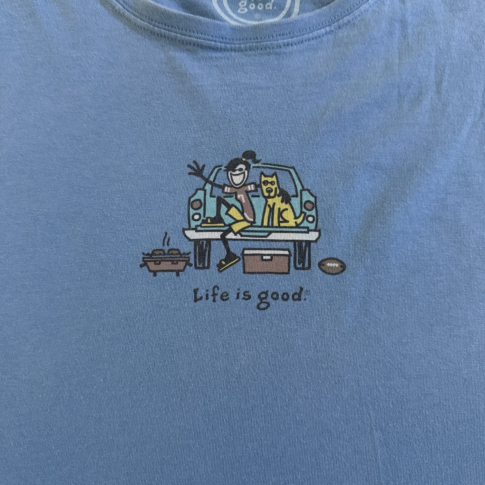 Life is Good Womens Blue Classic Fit Tee Football Tailgate Dog Size Large
