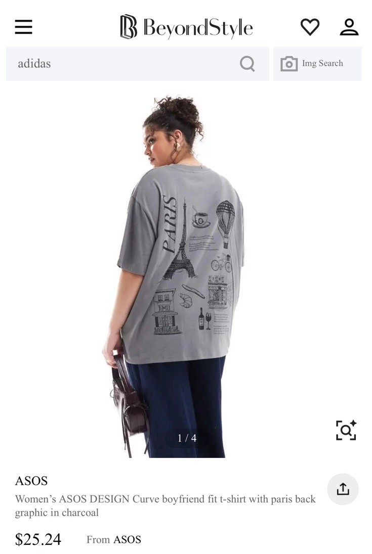 NEW ASOS BOYFRIEND FIT TSHIRTS WITH PARIS BACK GRAPHIC IN CHARCOAL S SMALL