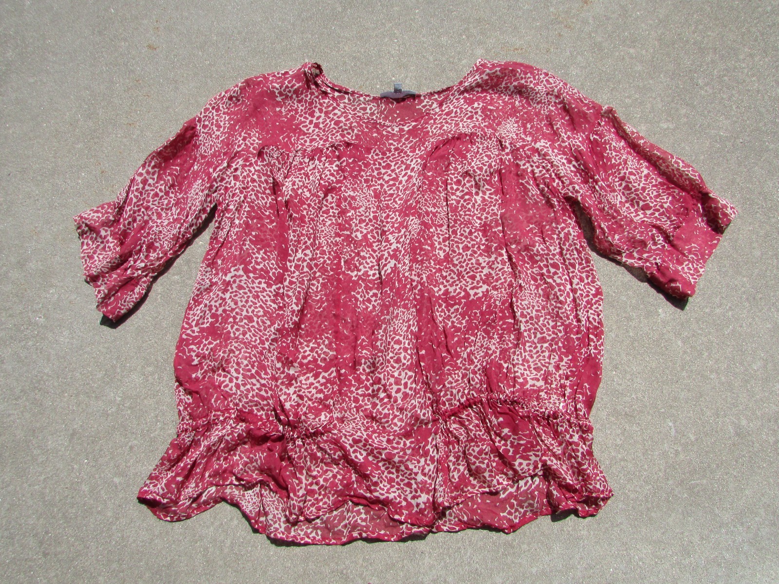 Etam Red White Short Sleeve Round Neck 100% Silk Boho Blouse UK Size 14