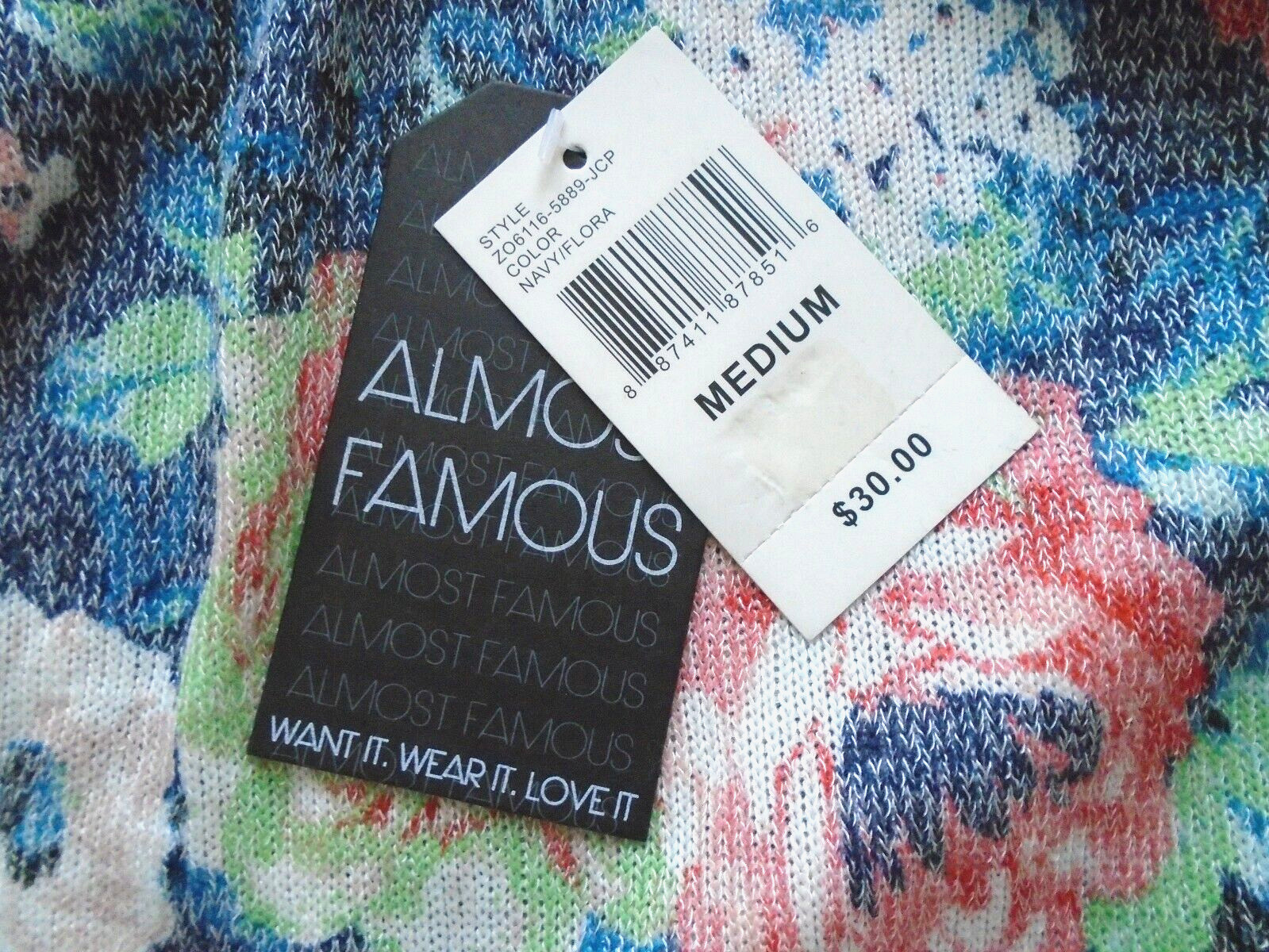 Almost Famous Polyester Rayon Blend Soft Colors Top 3/4 Sleeve Size M New w/ Tag