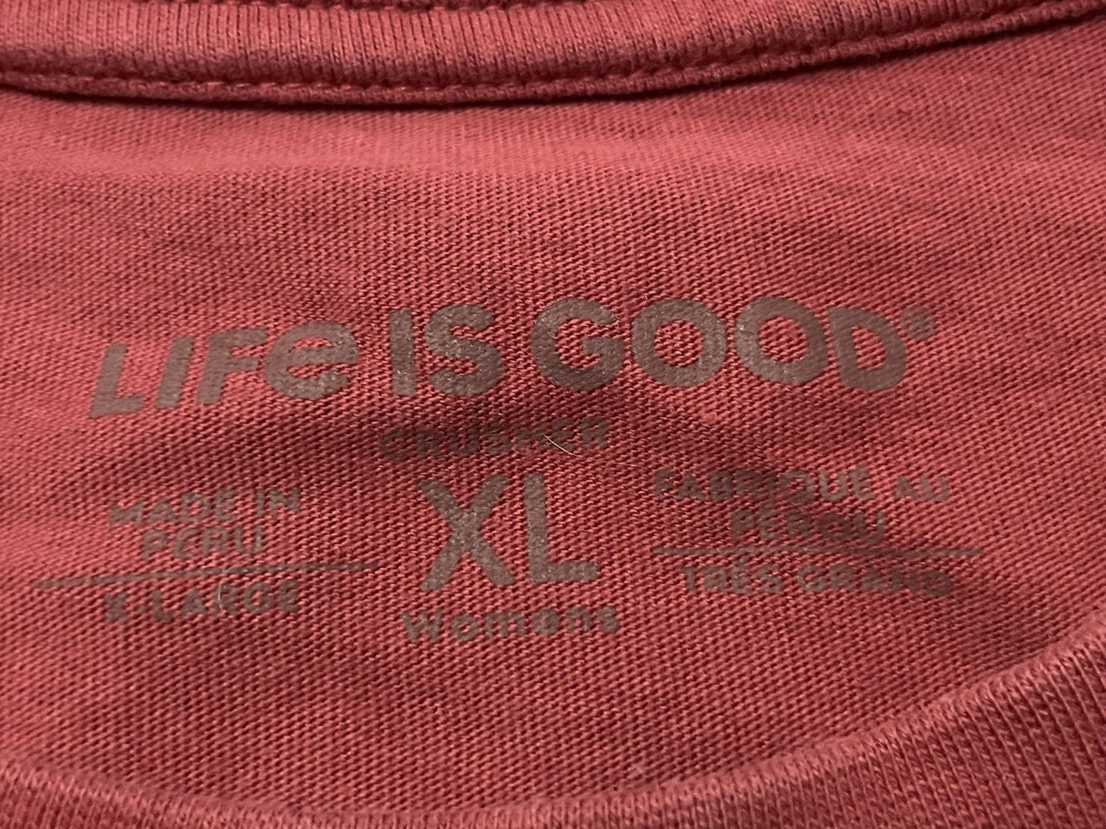 Life Is Good Crusher Shirt Womens XL Red Christmas World Peace Long Sleeve