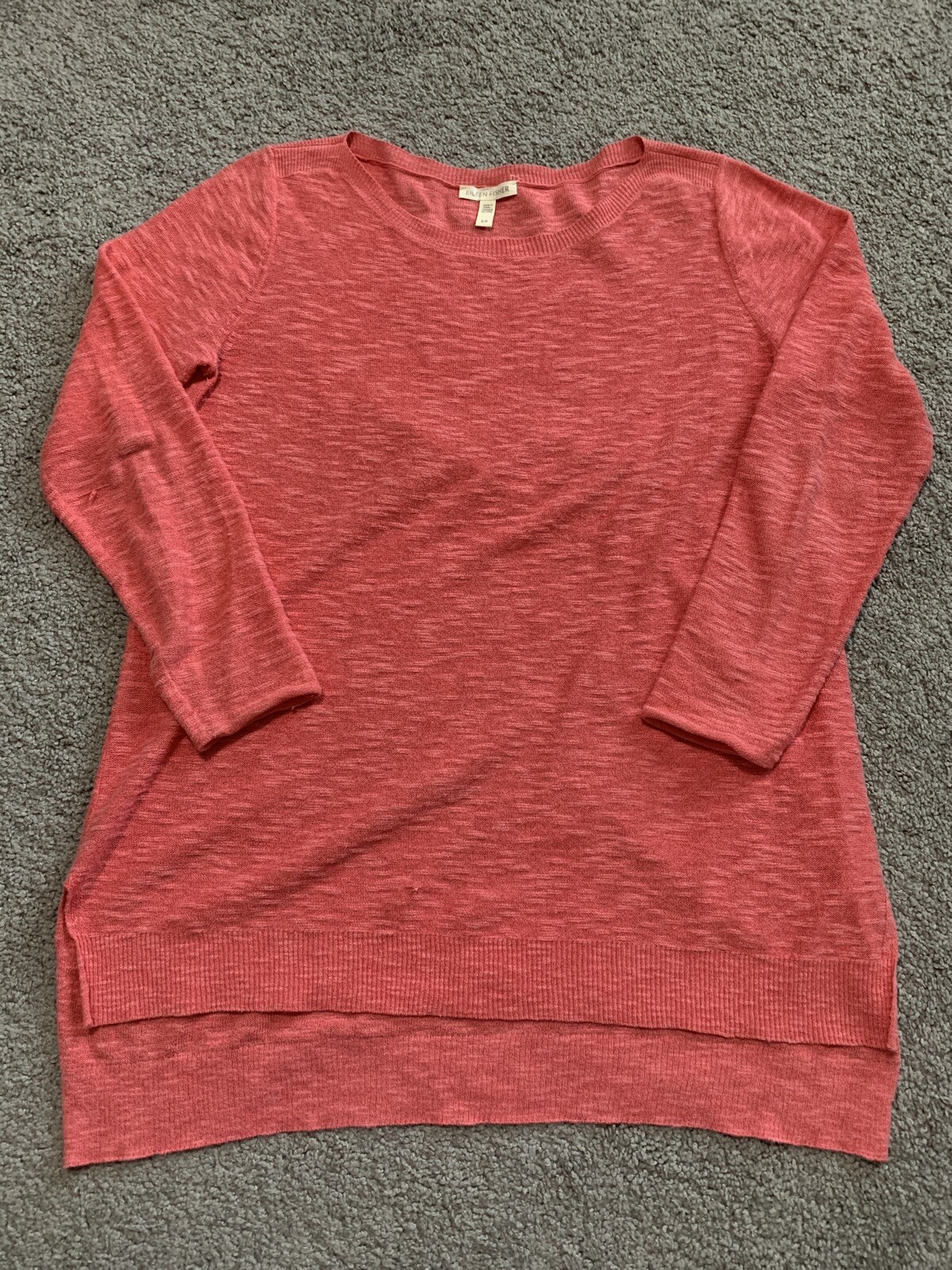 Eileen Fisher L/S Linen/cotton Knit Coral Orange Top Size S (Bin C1)