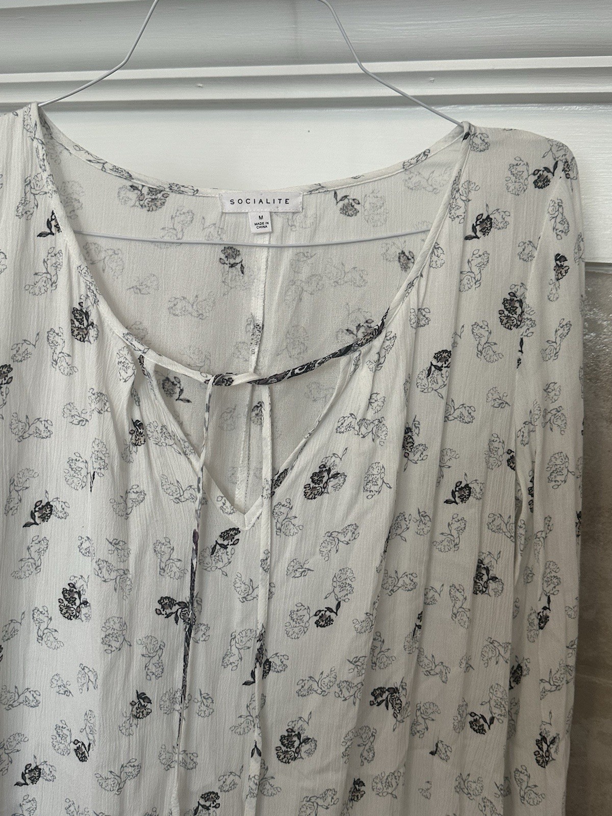 Socialite Tunic Semi Sheer Top Dress Flowing Neck Ties V-Neck Bell Sleeves NEW