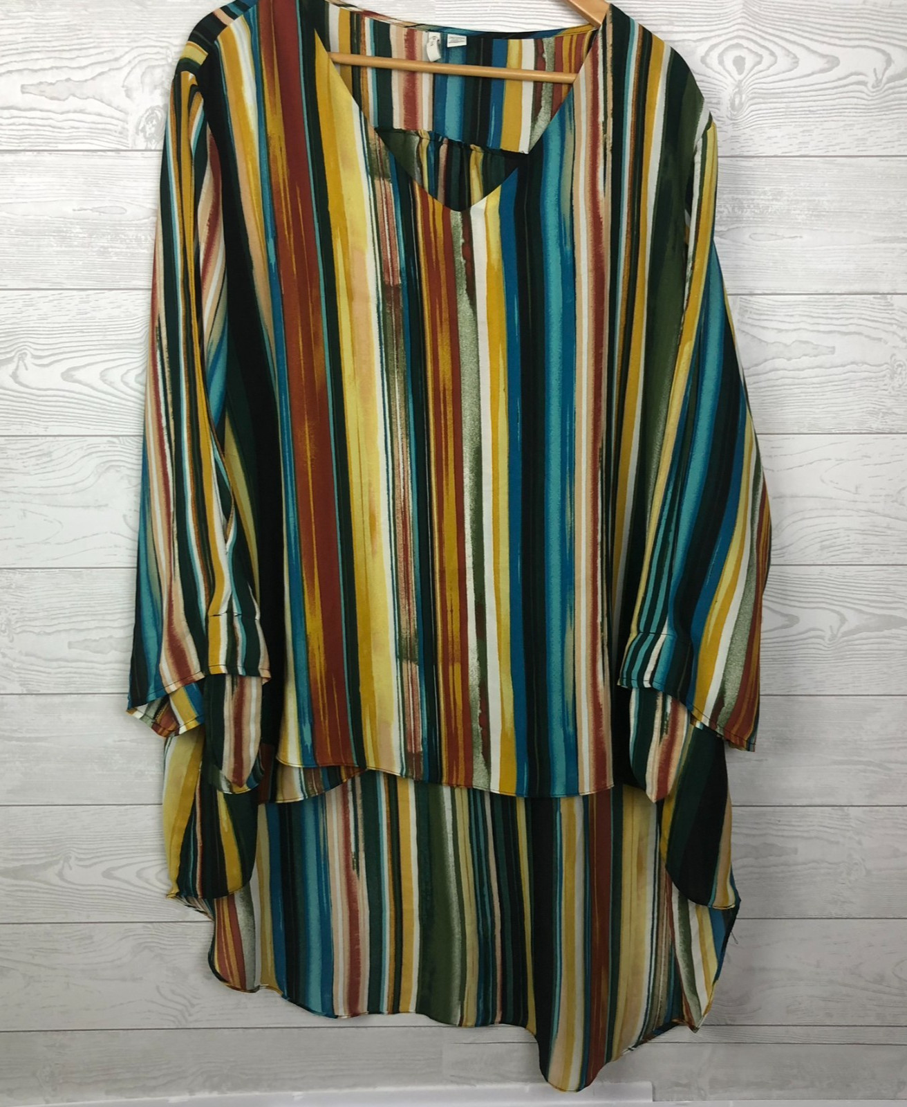 Cato Women’s Size 26/28W Striped High Low Blouse Dolman Sleeve V Neck Shirt