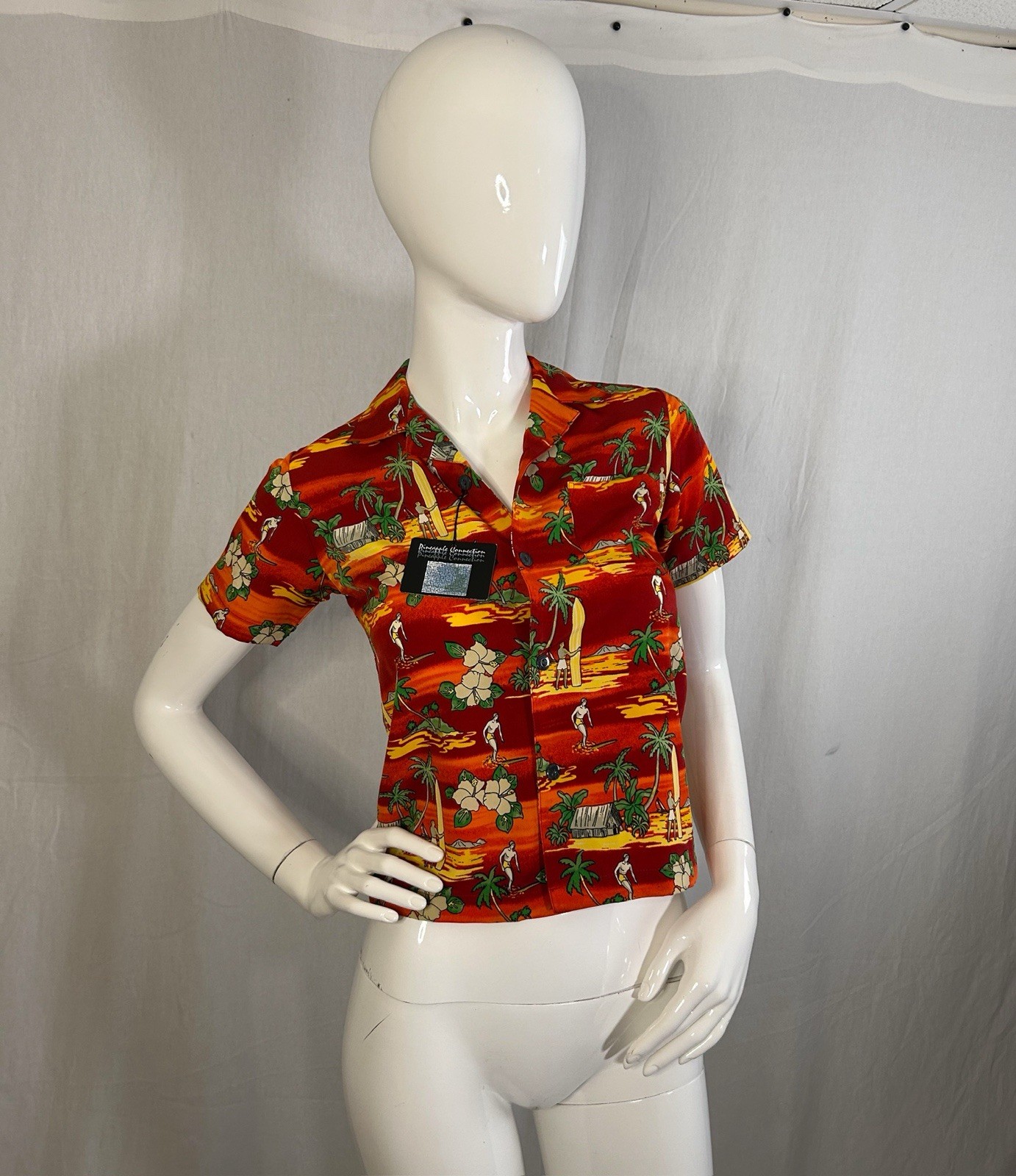 VTG Hawaiian Y2K Babydoll Surfing Baby Tee XS Kidcore Bobby Jack Style Beach NEW