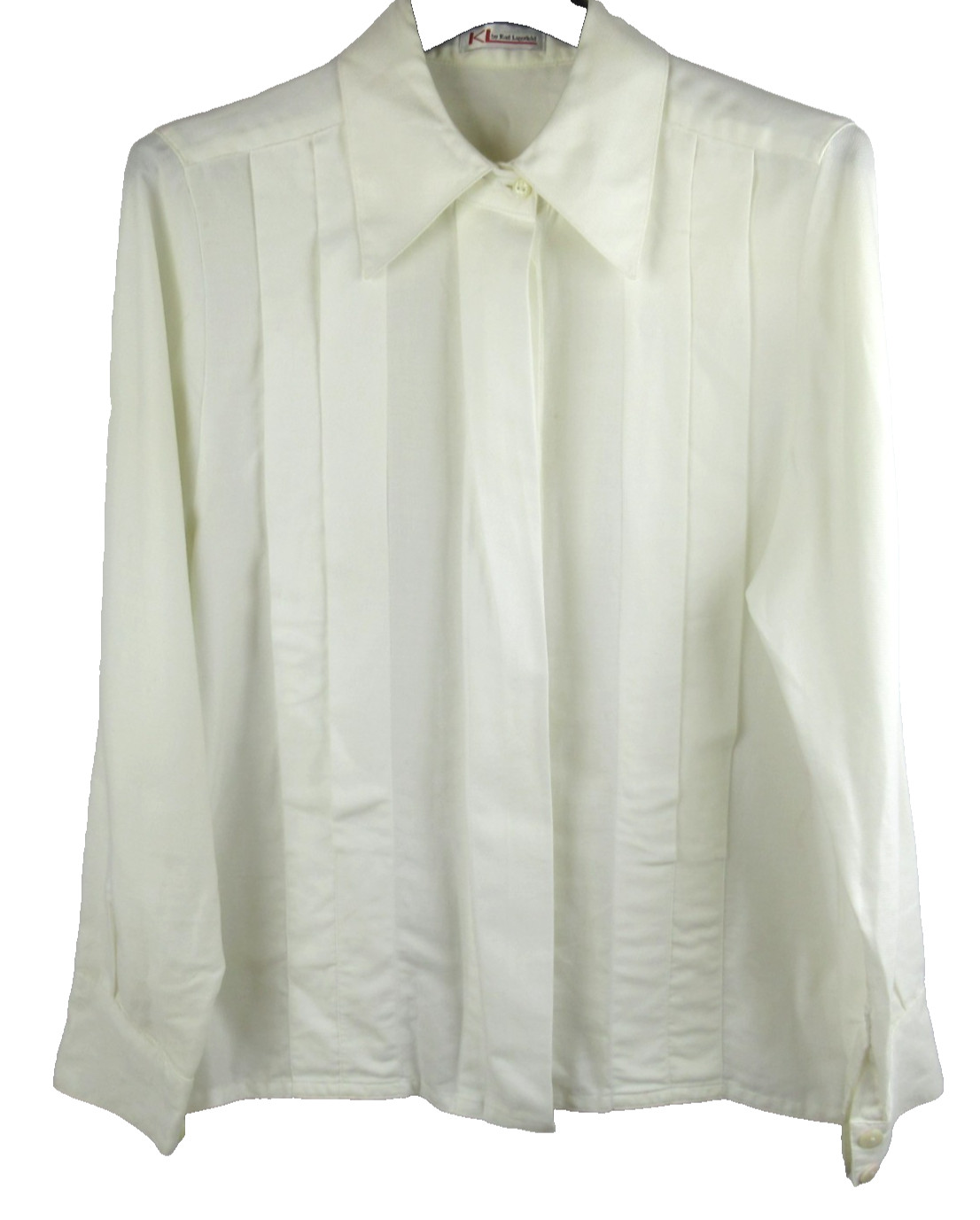 Vintage KARL LAGERFELD Pleated Shirt Womens Size 8 White Button Up Blouse USA