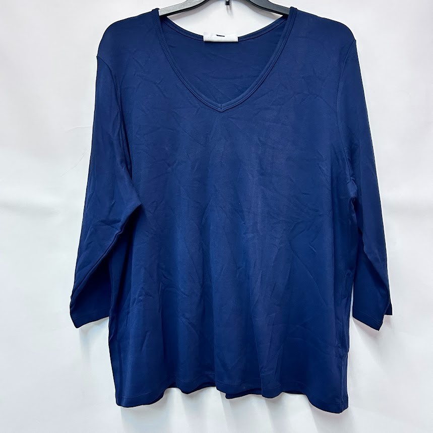Karen Scott Womens Plus 0X Intrepid Blue 3/4 Sleeve V Neck T Shirt Top NWT DH38