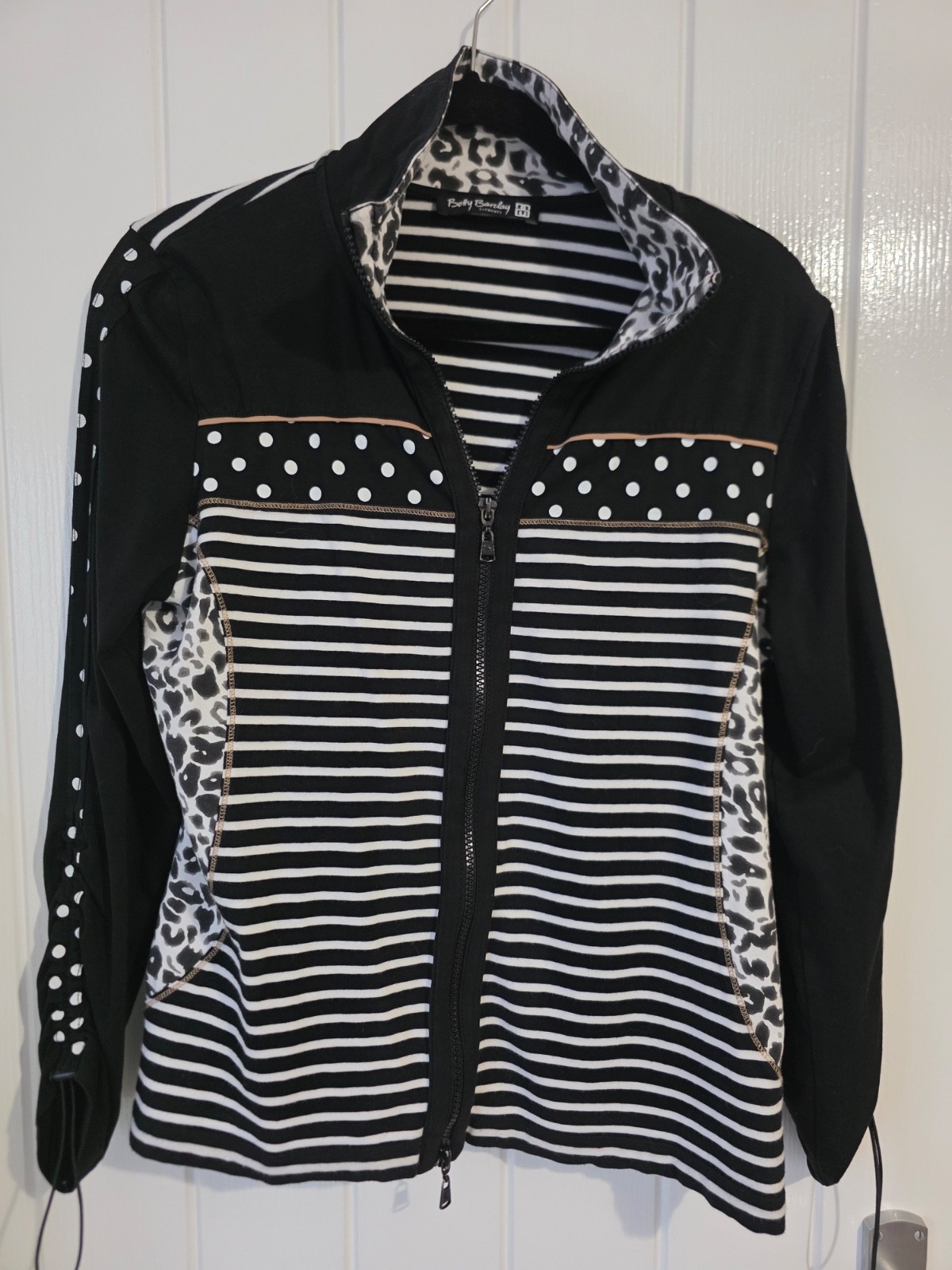 Betty Barclay Elements Black & White Jacket – Size L – Ruched Sleeve Detail