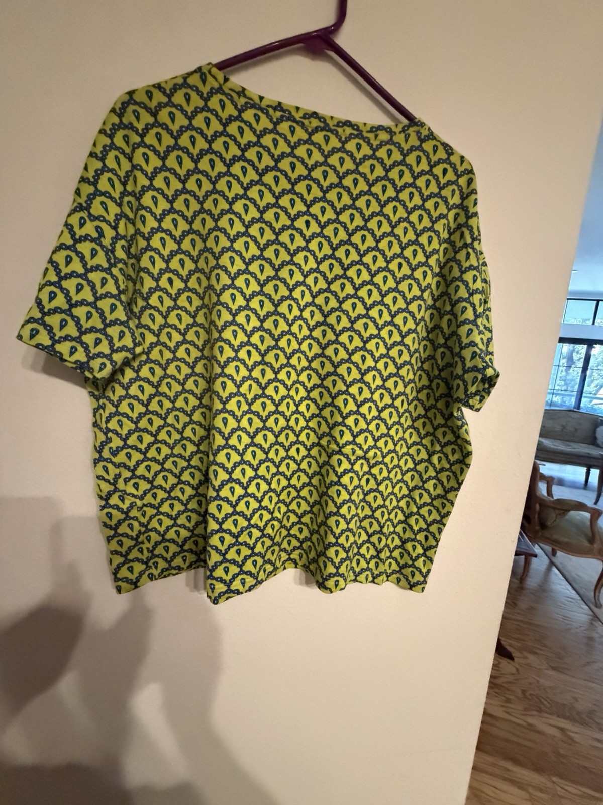 Made in Italy Handmade Yellow Green African Print Boxy Top Size Large