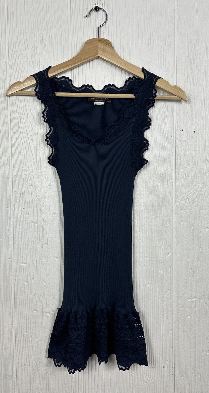 Rosemunde Silk Lace Romantic Feminine Ribbed Tank Top Navy Blue Size Medium