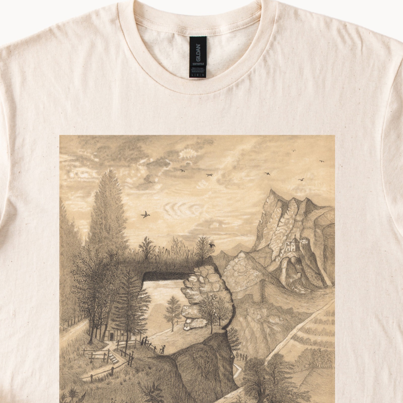 Nature mountain landscape graphic t shirt unique outdoor art scenic cotton tee