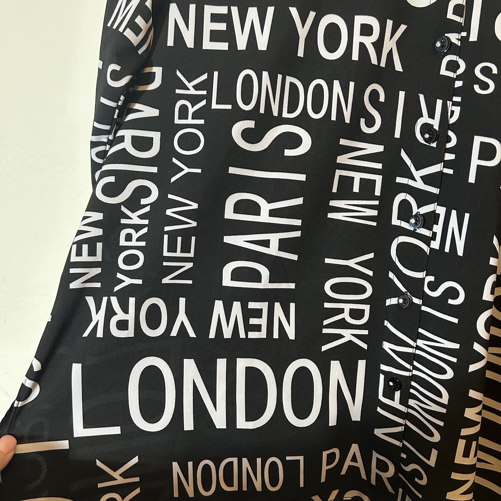 Mishca XL Black White City Print Button Front Blouse Paris New York London