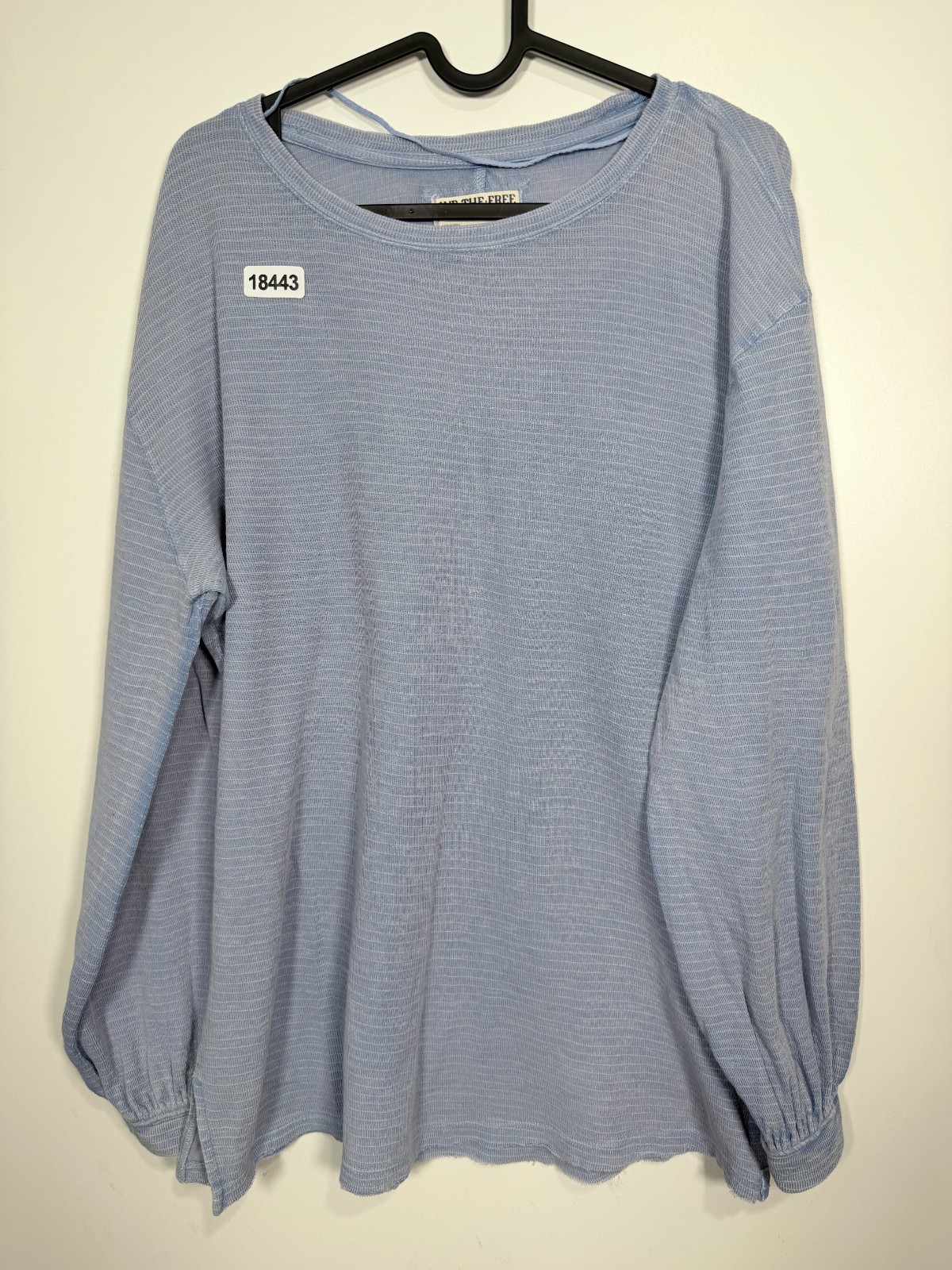 We The Free Womens Right On Thermal Knit Long Sleeve T Shirt Blue Sz S 22.5×28.5