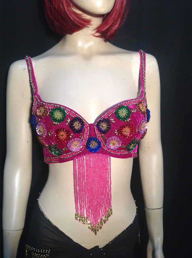 Velvet w/ Flowers~BRA TOP~Medium 36C~Carnival~Club~Renn~Belly Dance~U Pick Color