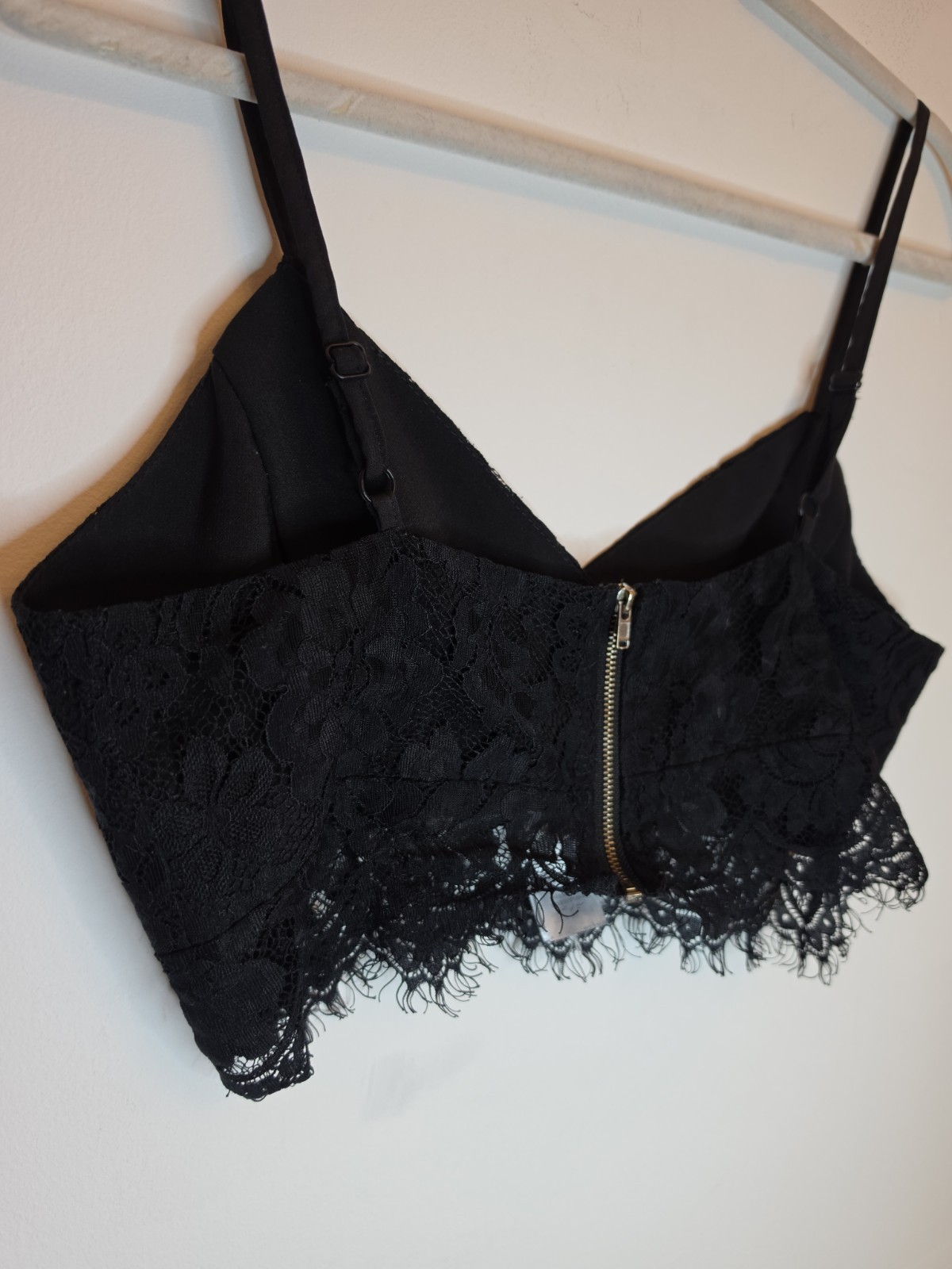 Black Sexy Lace Crop Wrap Eyelash Bralet Bralette Top Shirt Lingerie Size 10 UK