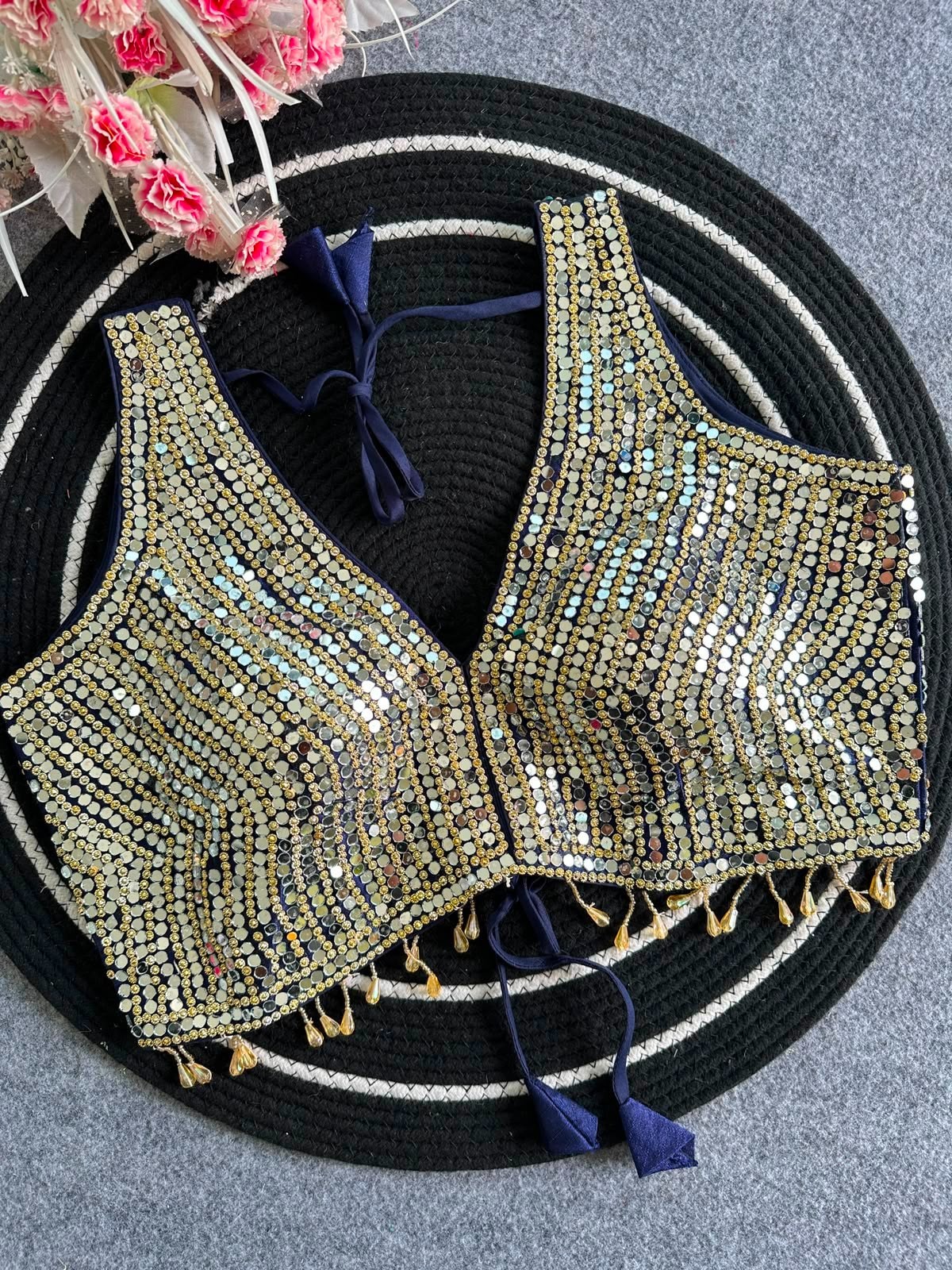 Mirror Work Blouse Soft Silk Navy Blue Red Gold White Black Embellished
