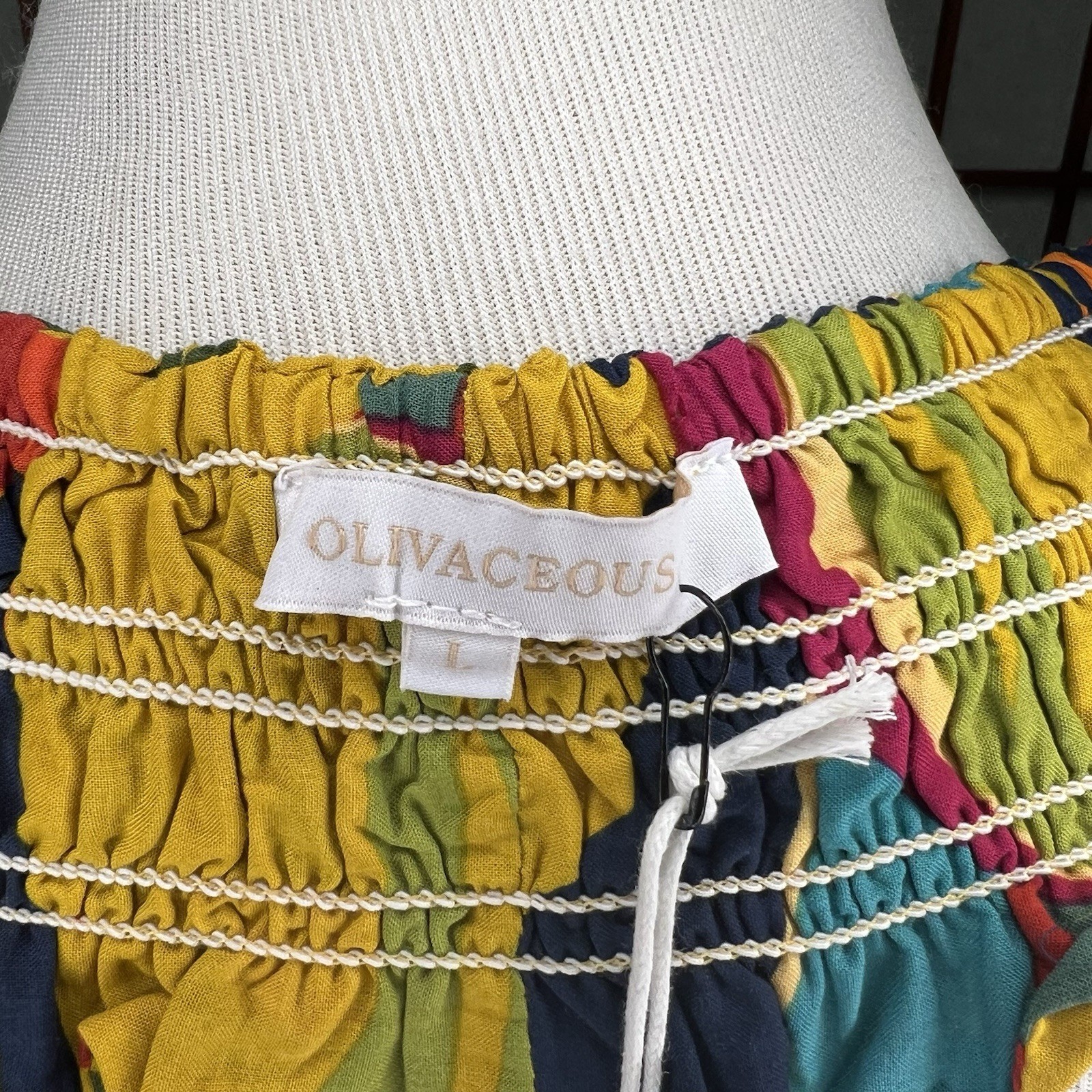Olivaceous Smocked Halter Crop Top Multicolor Floral Tie Back Ruffle L