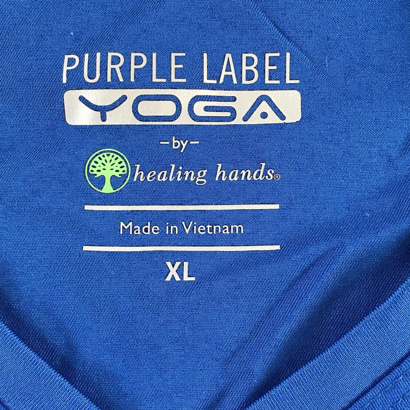 Healing Hands Shirt Womens XL Blue V Neck Short Sleeve Scrub Purple Label Yoga