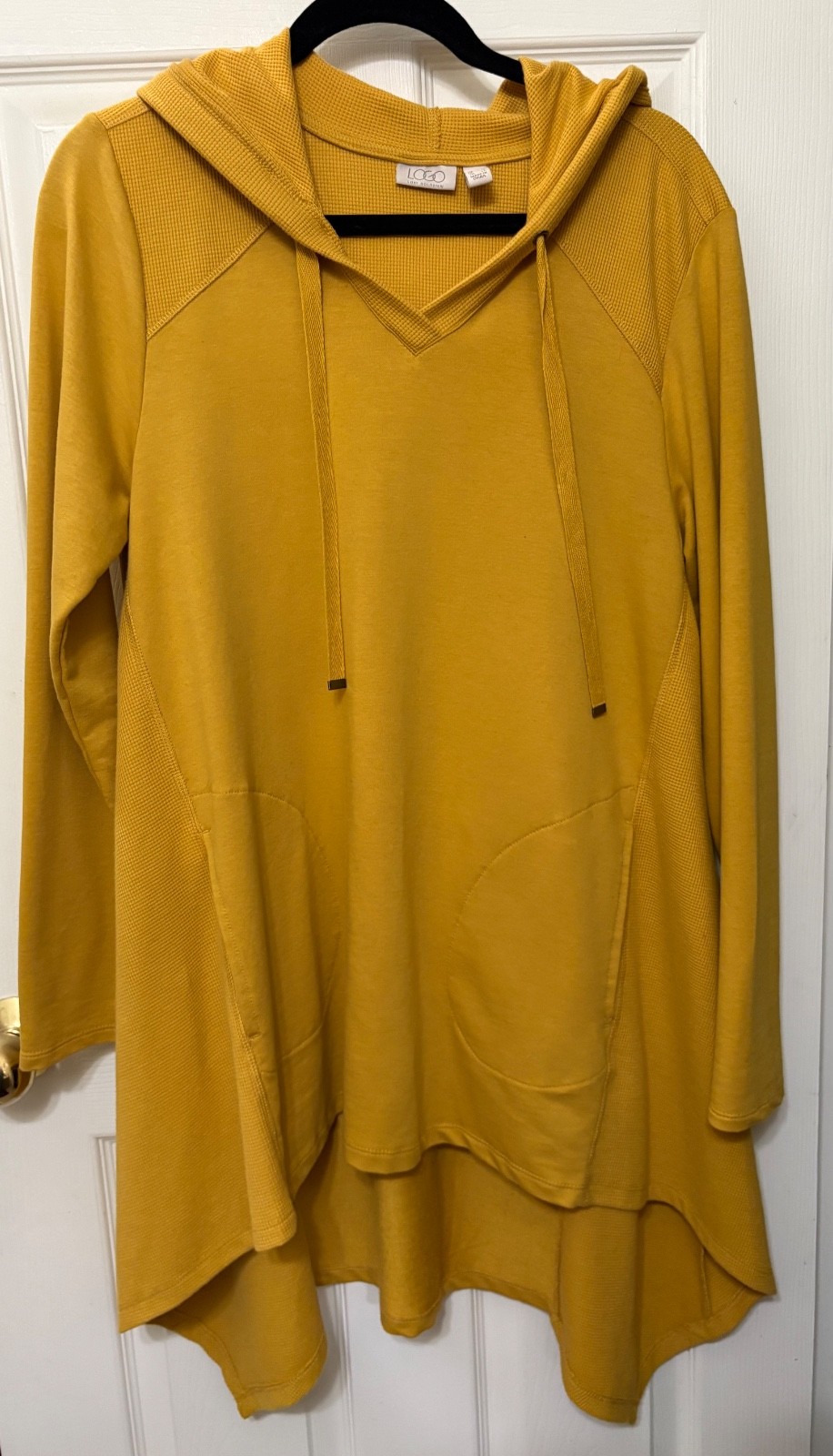 LOGO Lounge Lori Goldstein Waffle Knit French Terry Pullover Hoodie Med Saffron