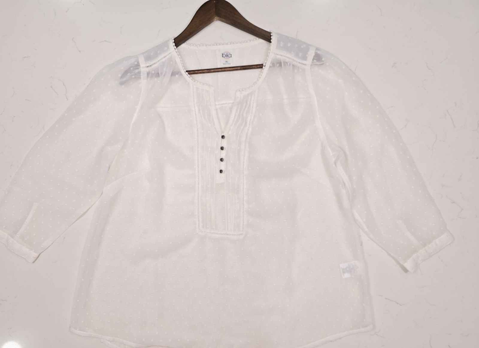 Bila Women’s BoHo Sheer White Blouse Long Sleeve Size XL